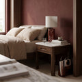Southampton 1 Drawer Square Bedside Table | Ecru Ceramic & Smoked Walnut