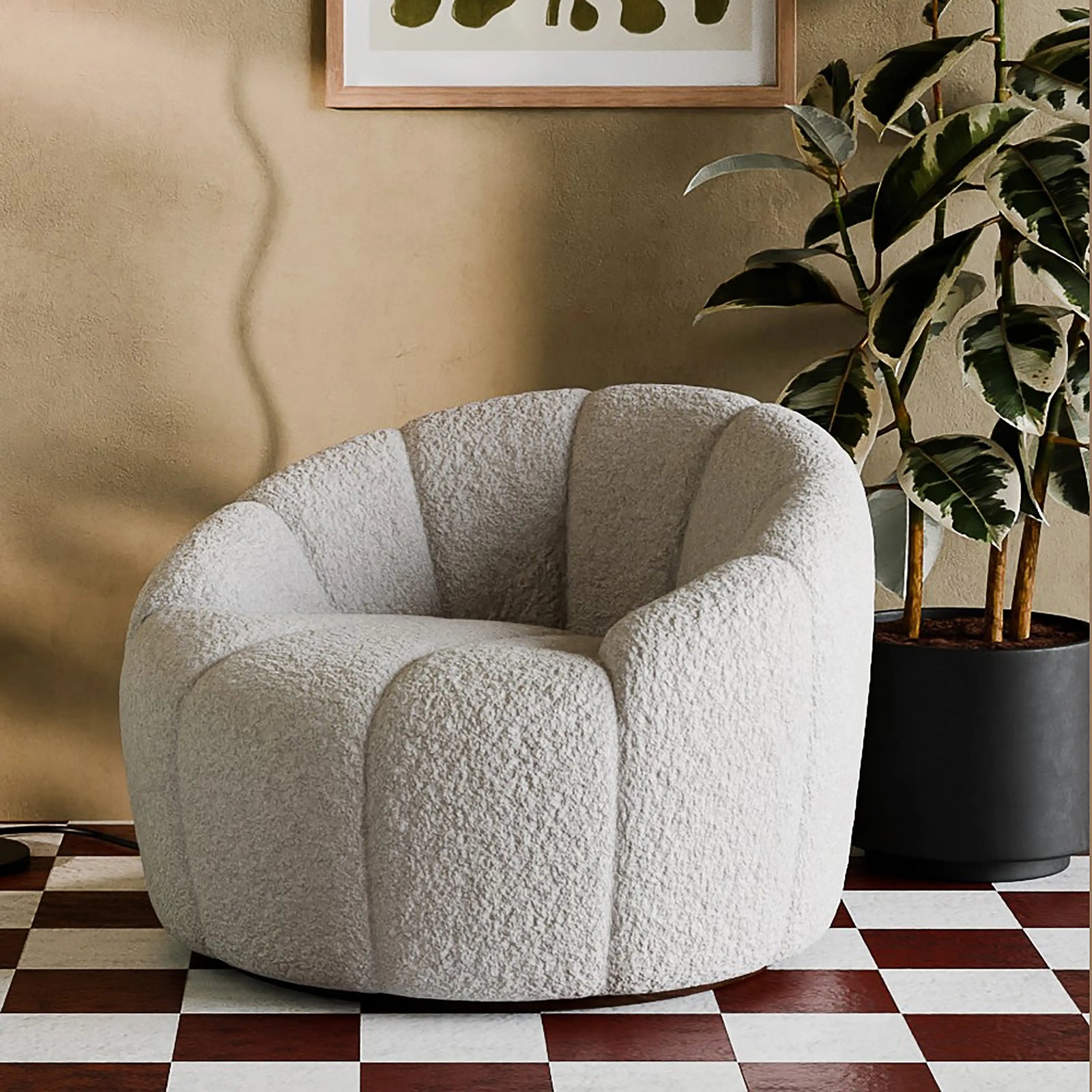 Ivy Swivel Armchair | Speckled Stone Sustainable Boucle & Walnut