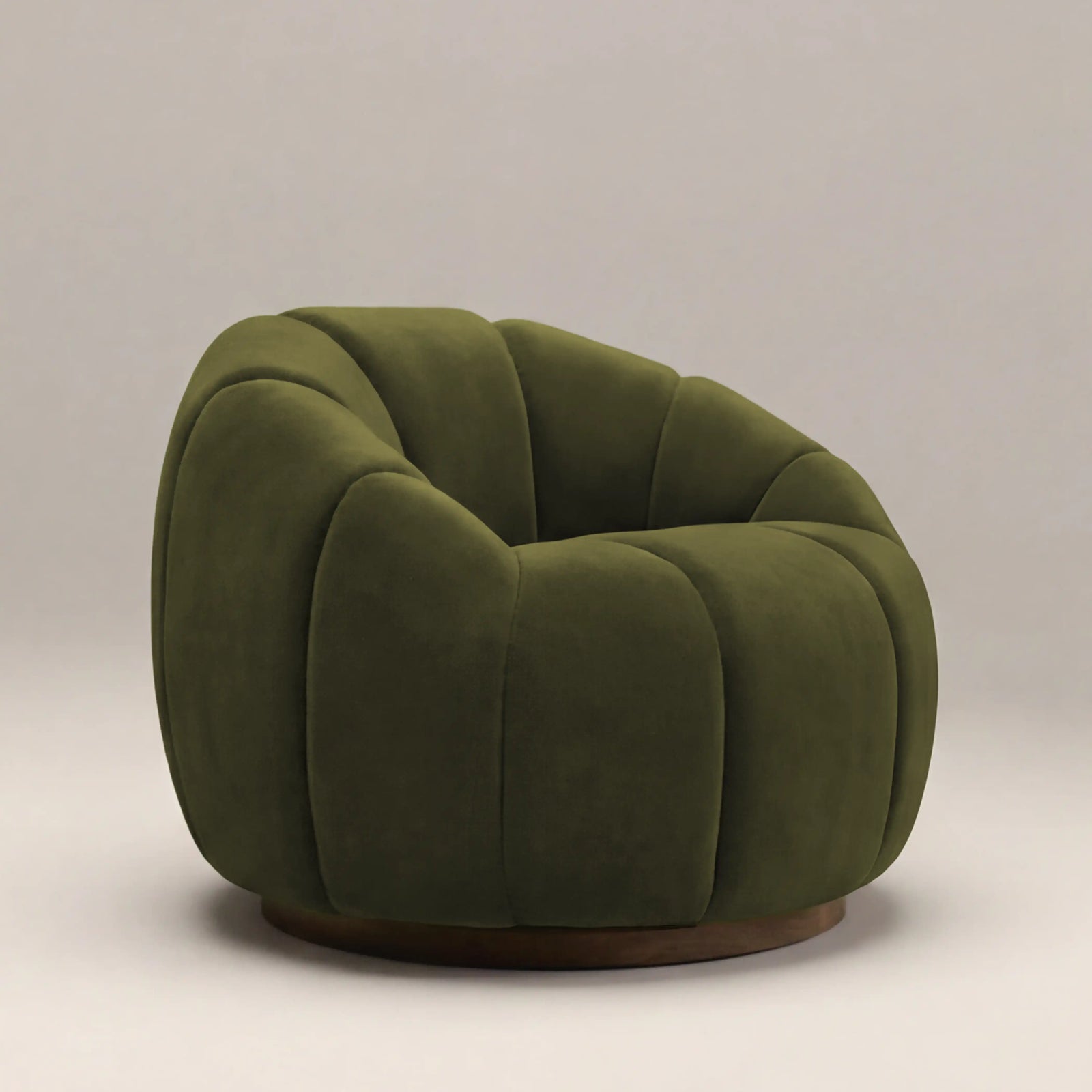 Ivy Swivel Armchair | Olive Green Sustainable Velvet & Walnut