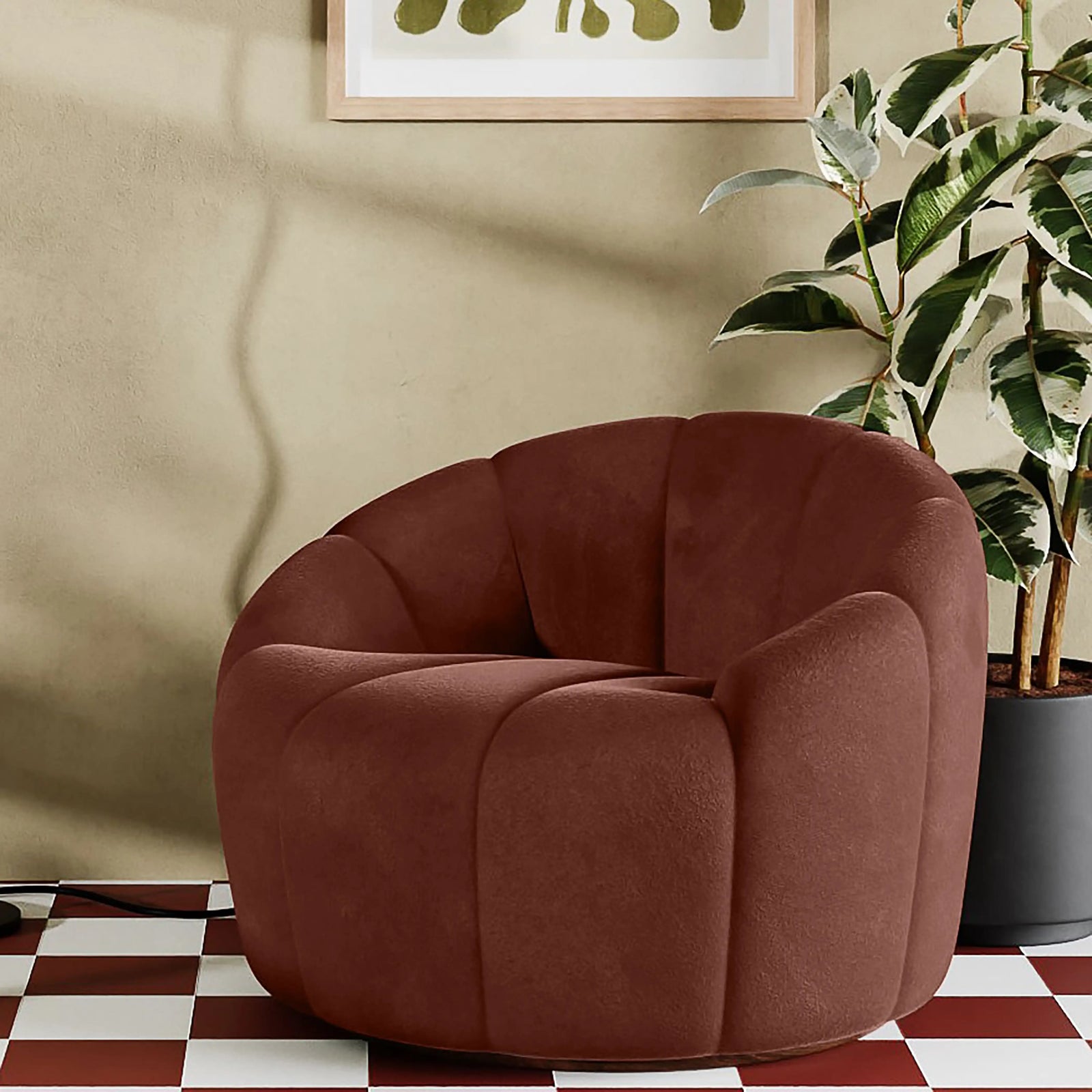 Ivy Swivel Armchair | Rust Sustainable Velvet & Walnut