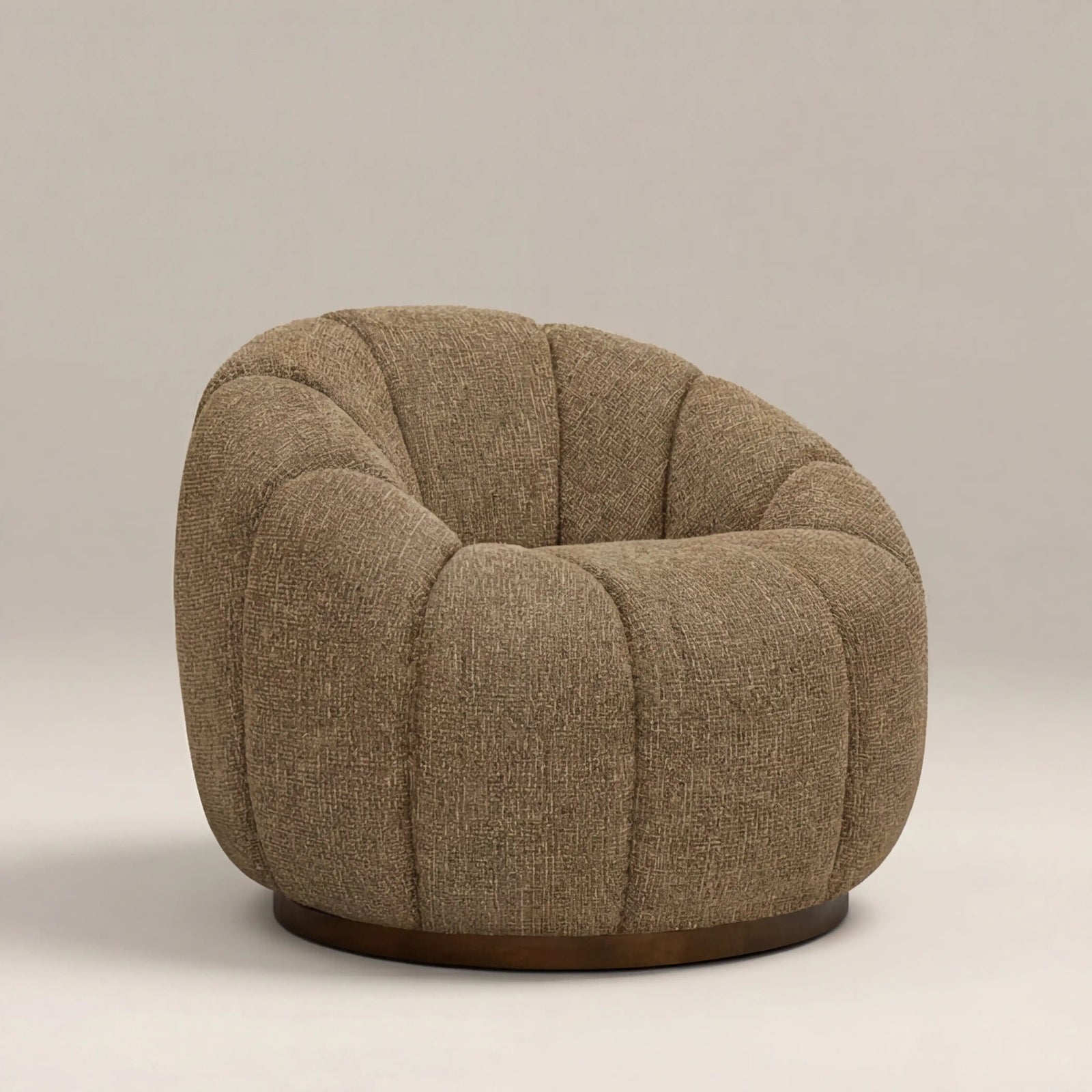 Ivy Swivel Armchair | Speckled Cappuccino Boucle & Walnut