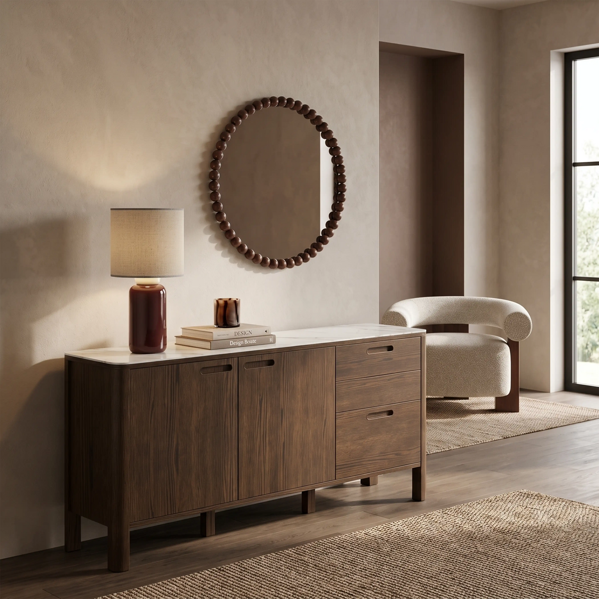 Southampton 2 Door Sideboard | Ecru Ceramic & Smoked Walnut