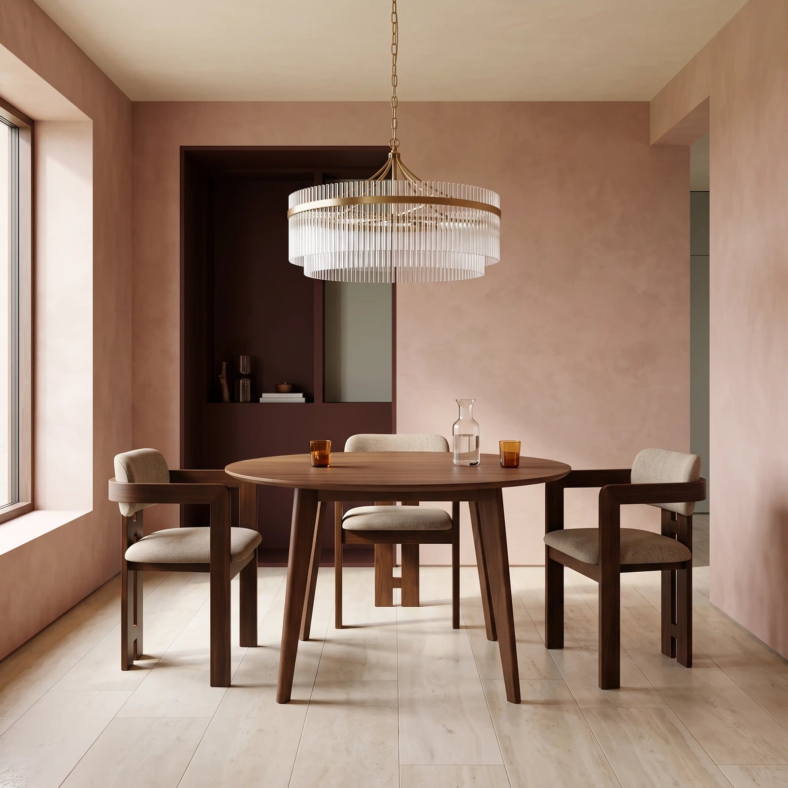 Roxby 4 Seat Round Wooden Dining Table | Walnut