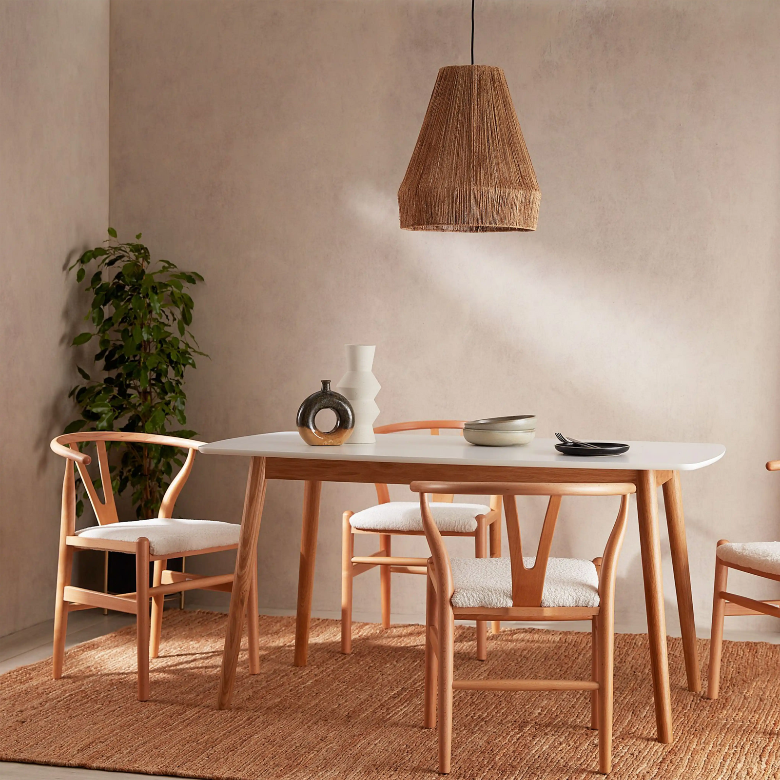 Nagano 6 Seat Rectangle Wooden Dining Table | White & Oak