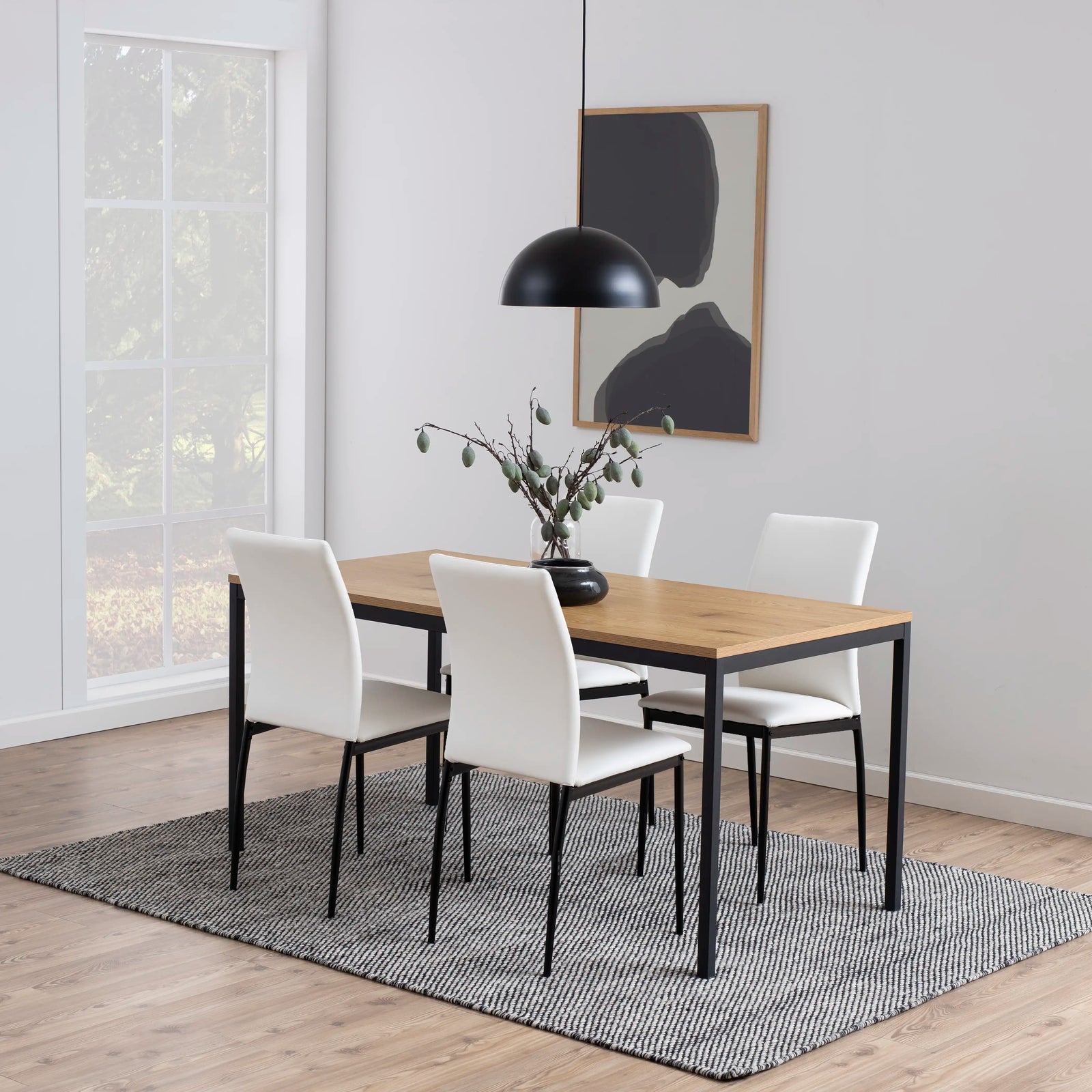 Seaford 6 Seat Rectangle Wooden Dining Table | Oak & Black