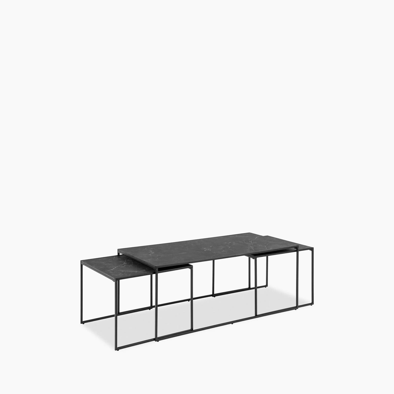 Infinity Set of 3 Nesting Coffee Tables | Black Marble & Black