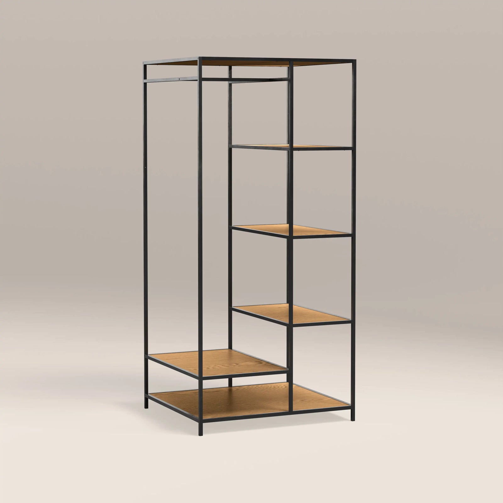 Seaford Open Wardrobe | Oak & Black