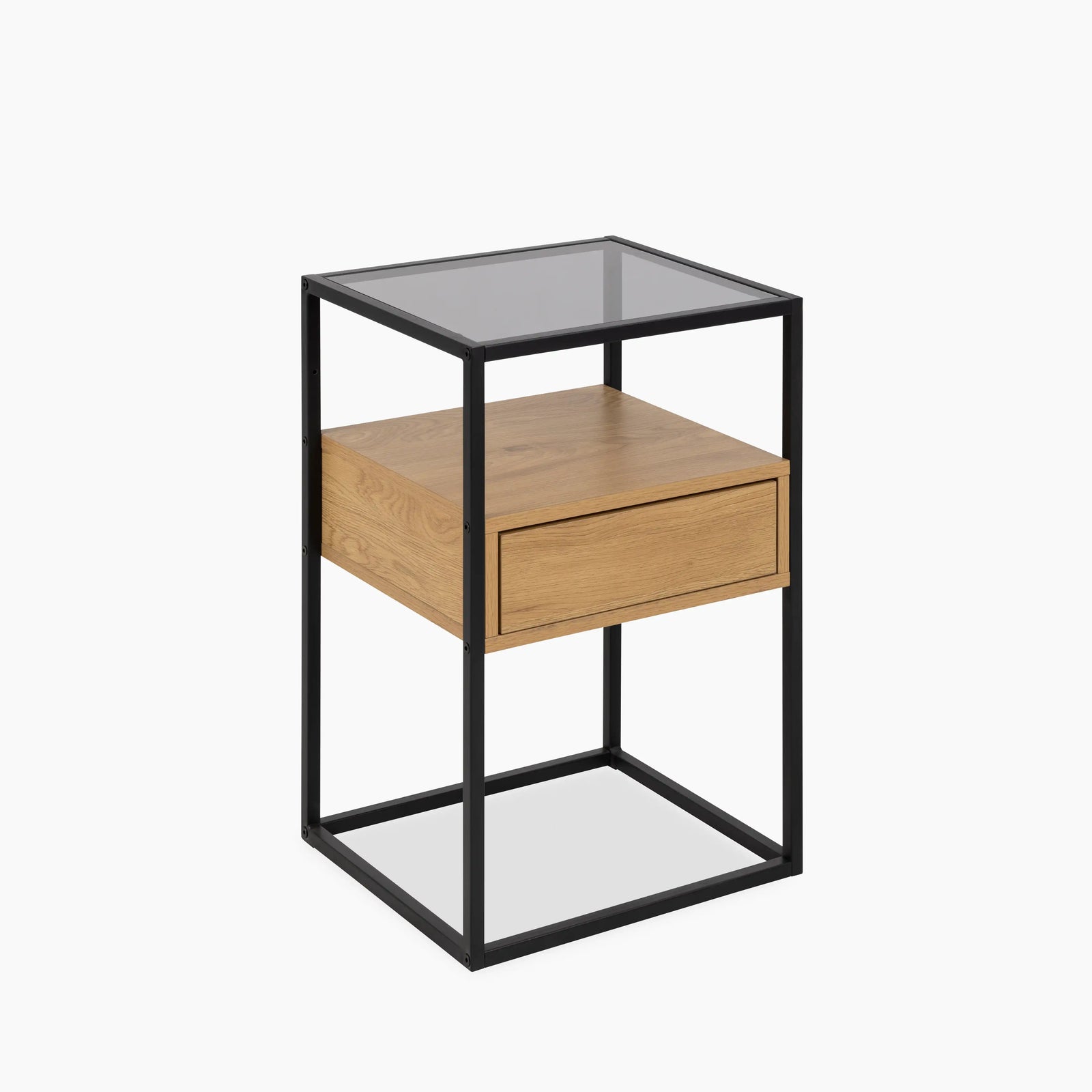 Randolf Rectangle 1 Drawer Bedside Table | Oak & Black