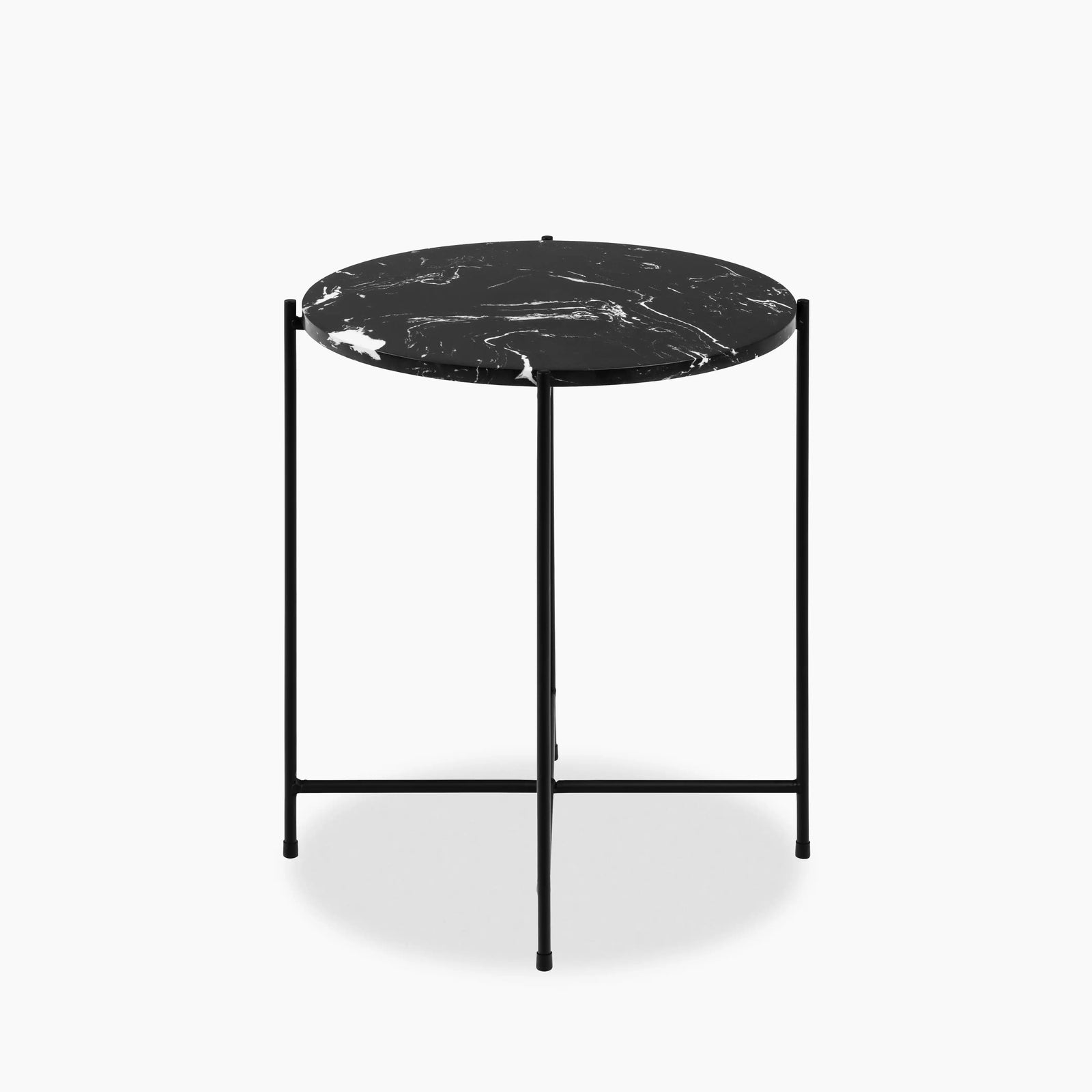 Avila Round Side Table | Black Marble & Black