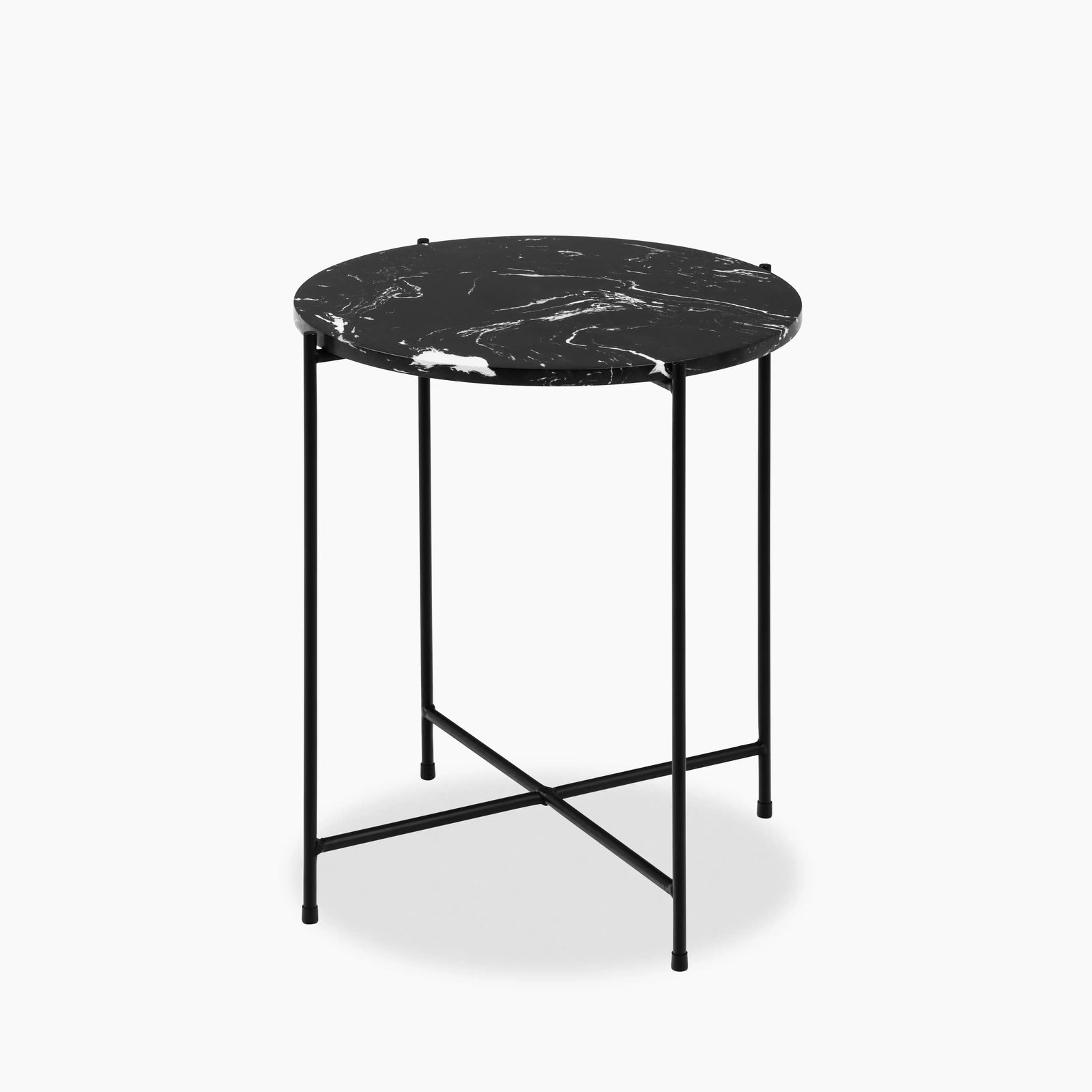 Avila Round Side Table | Black Marble & Black