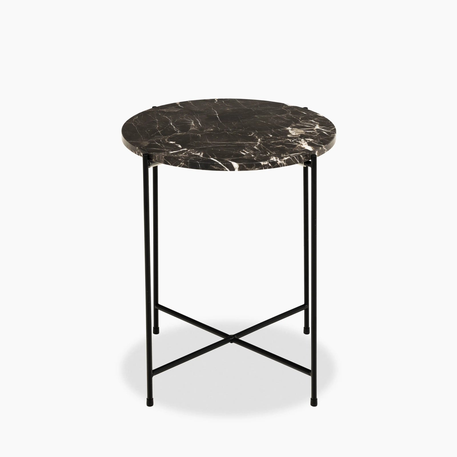 Avila Round Side Table | Brown Marble & Black