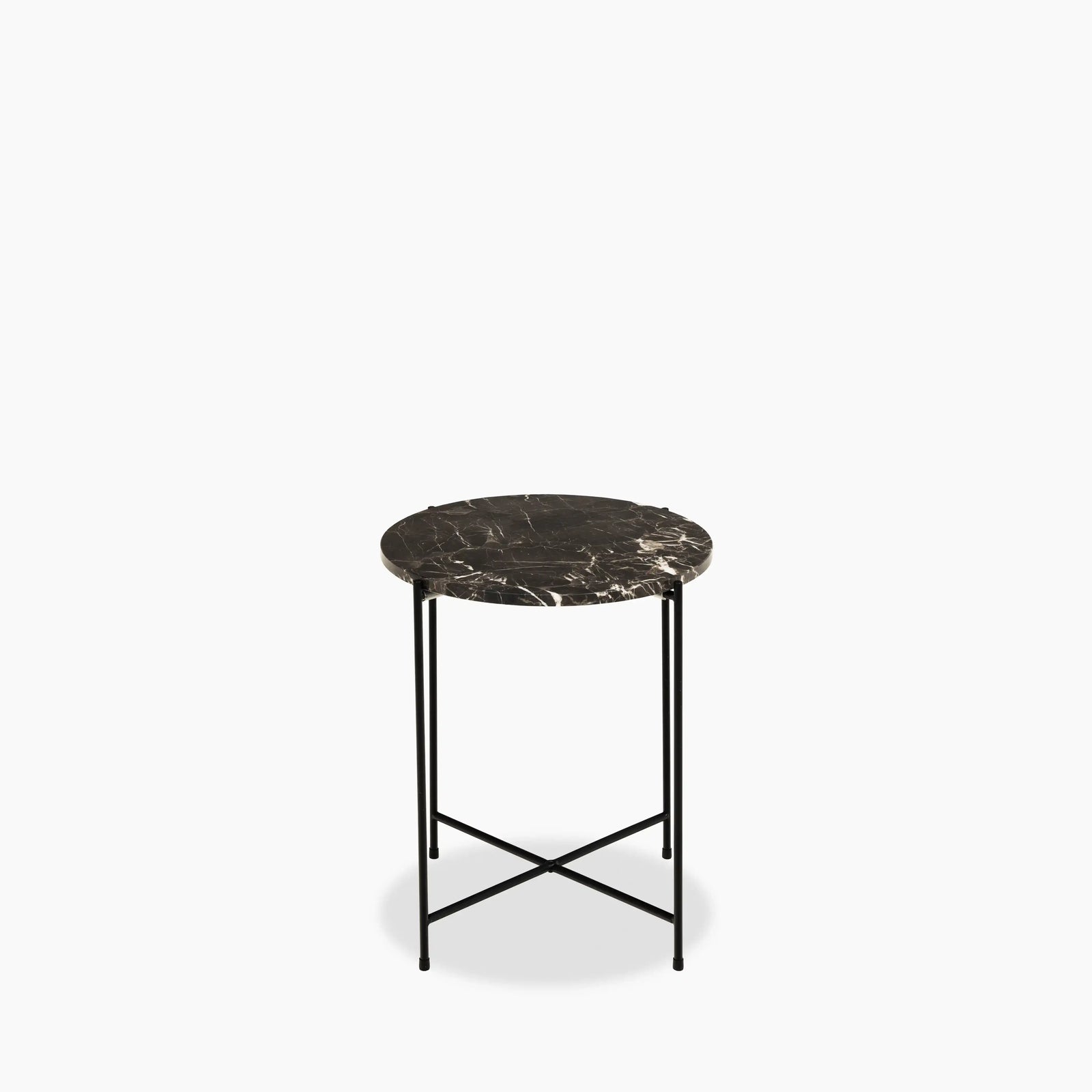 Avila Round Side Table | Brown Marble & Black