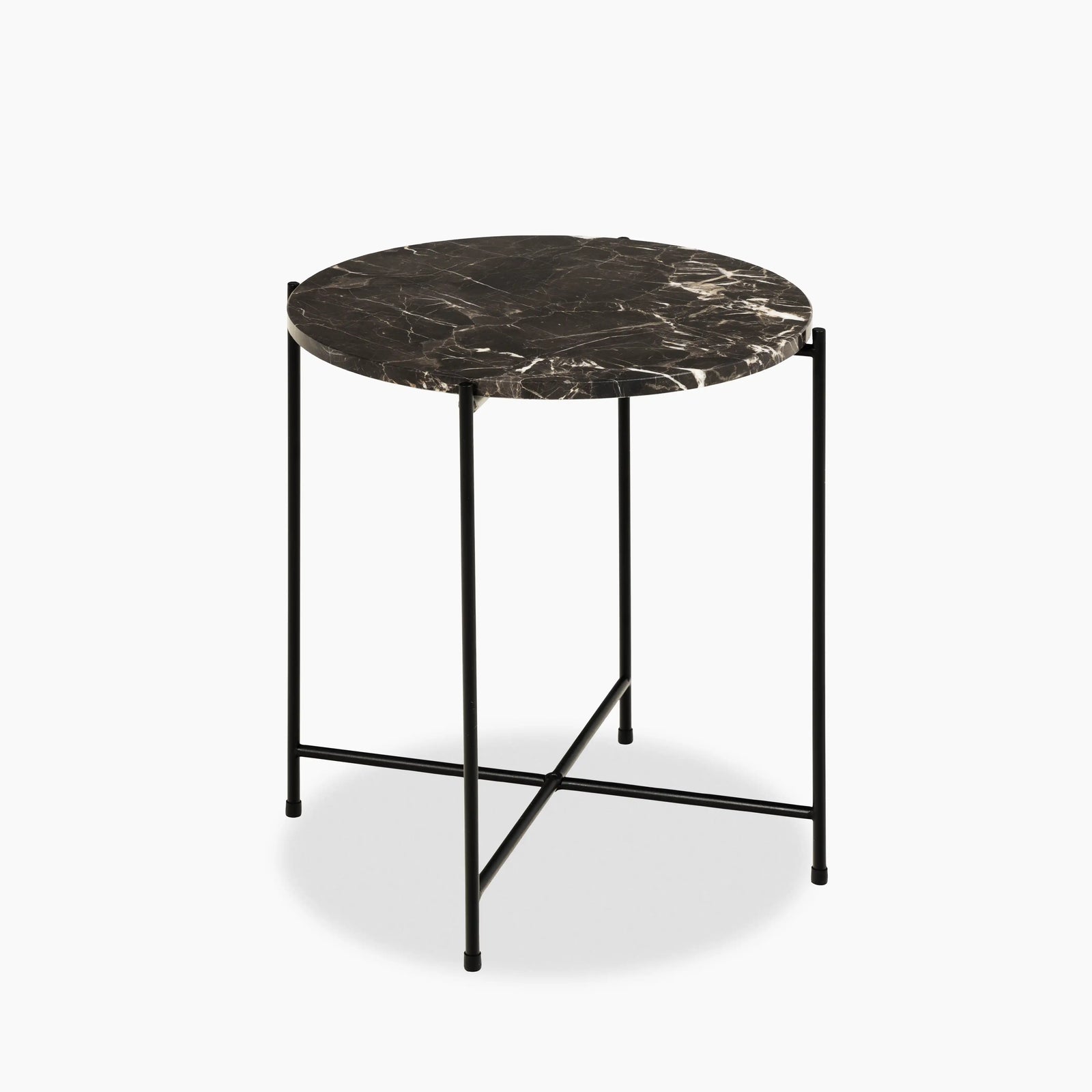 Avila Round Side Table | Brown Marble & Black