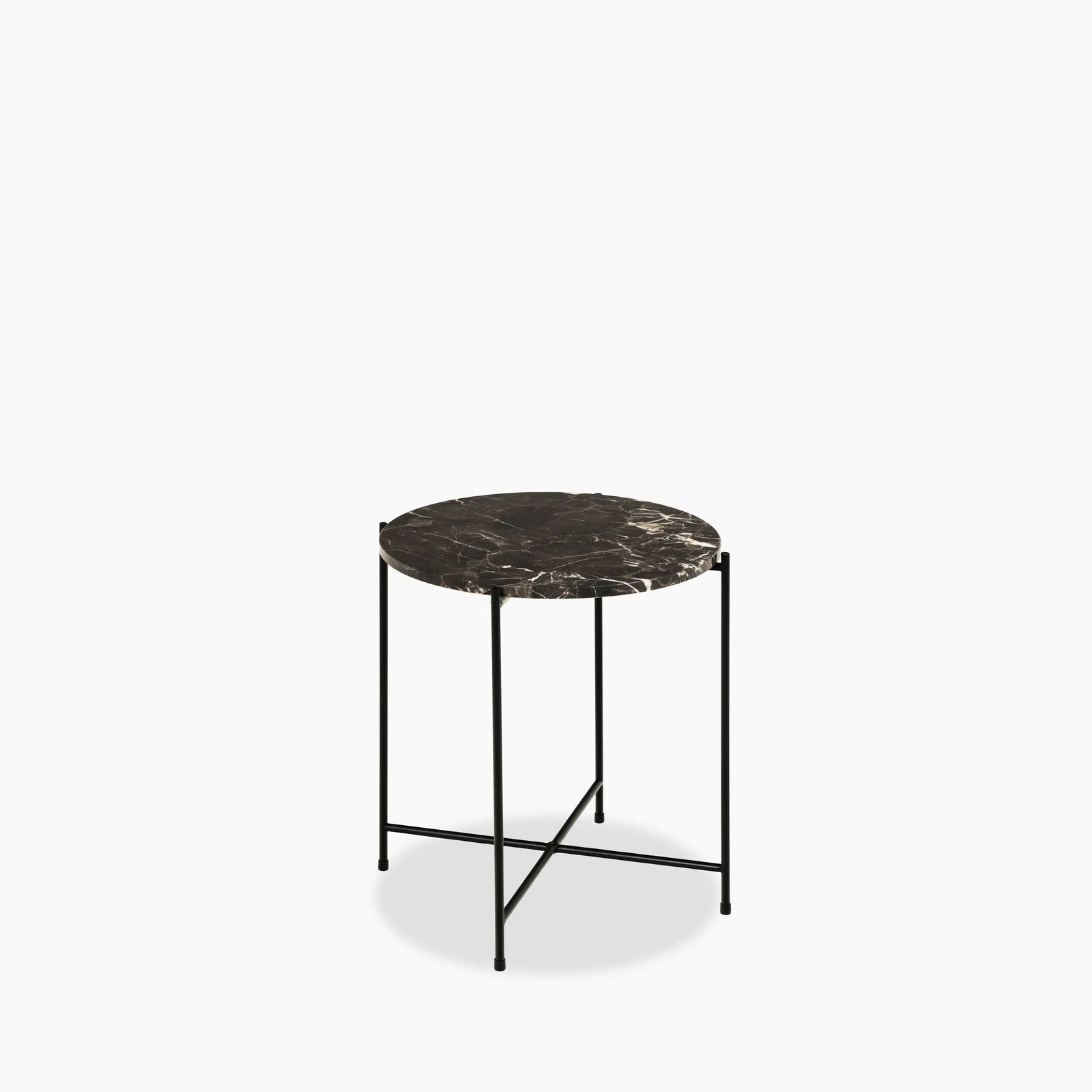Avila Round Side Table | Brown Marble & Black