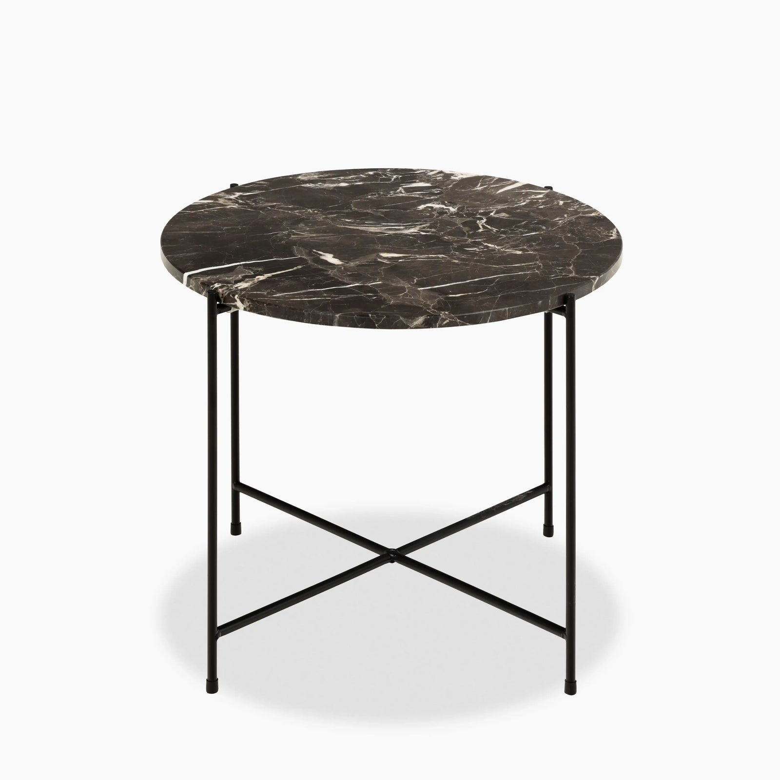 Avila Large Round Side Table | Brown Marble & Black