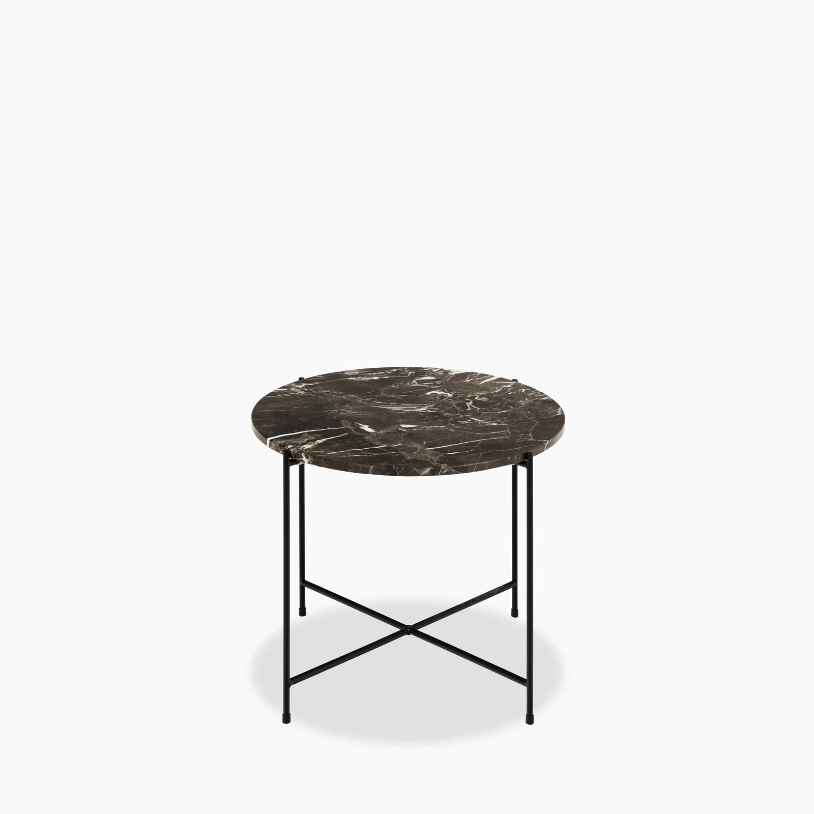 Avila Large Round Side Table | Brown Marble & Black