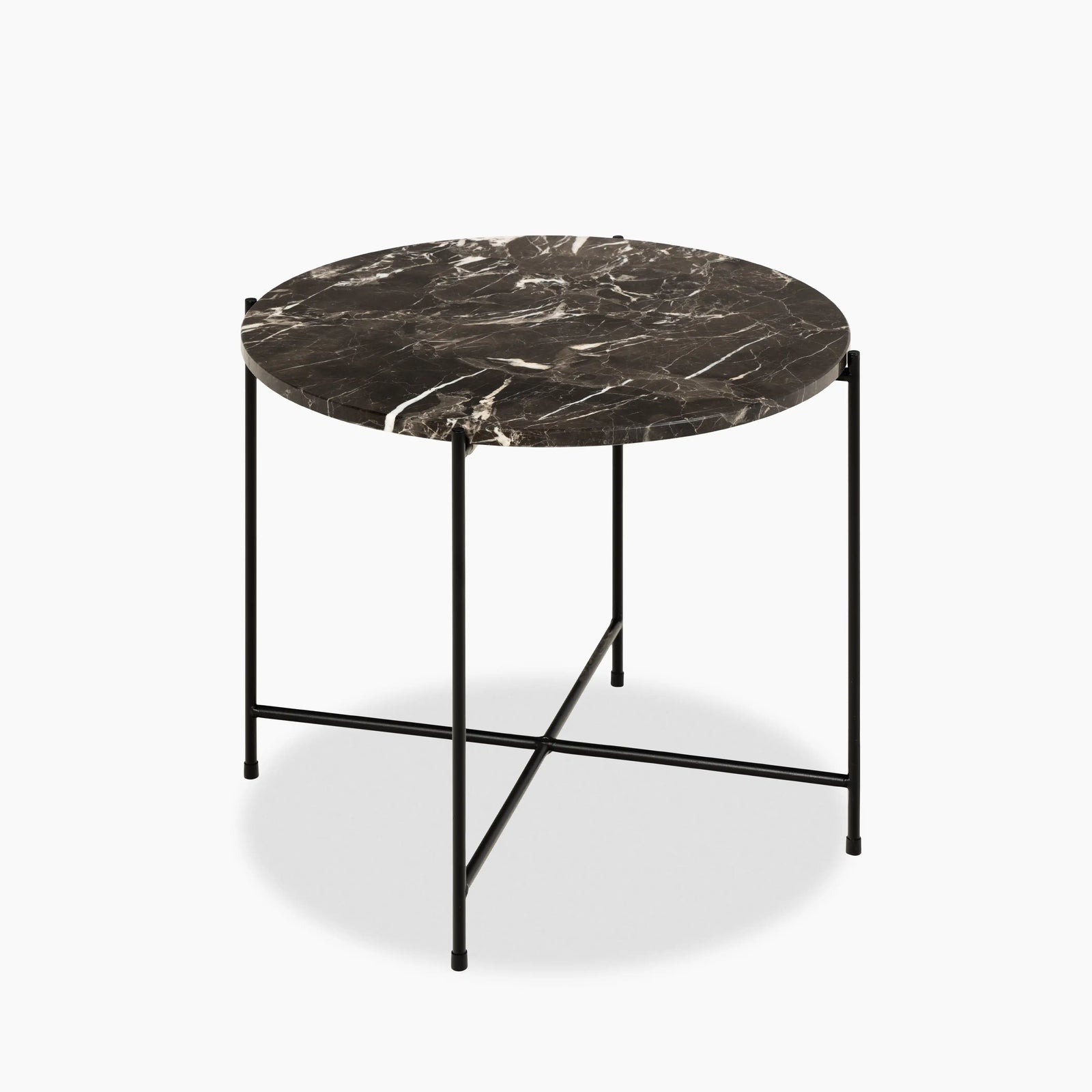 Avila Large Round Side Table | Brown Marble & Black