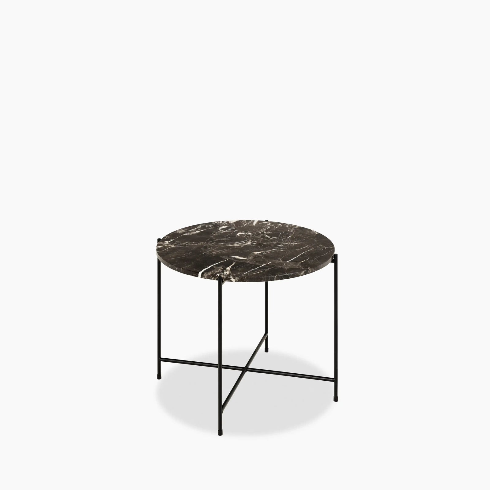 Avila Large Round Side Table | Brown Marble & Black