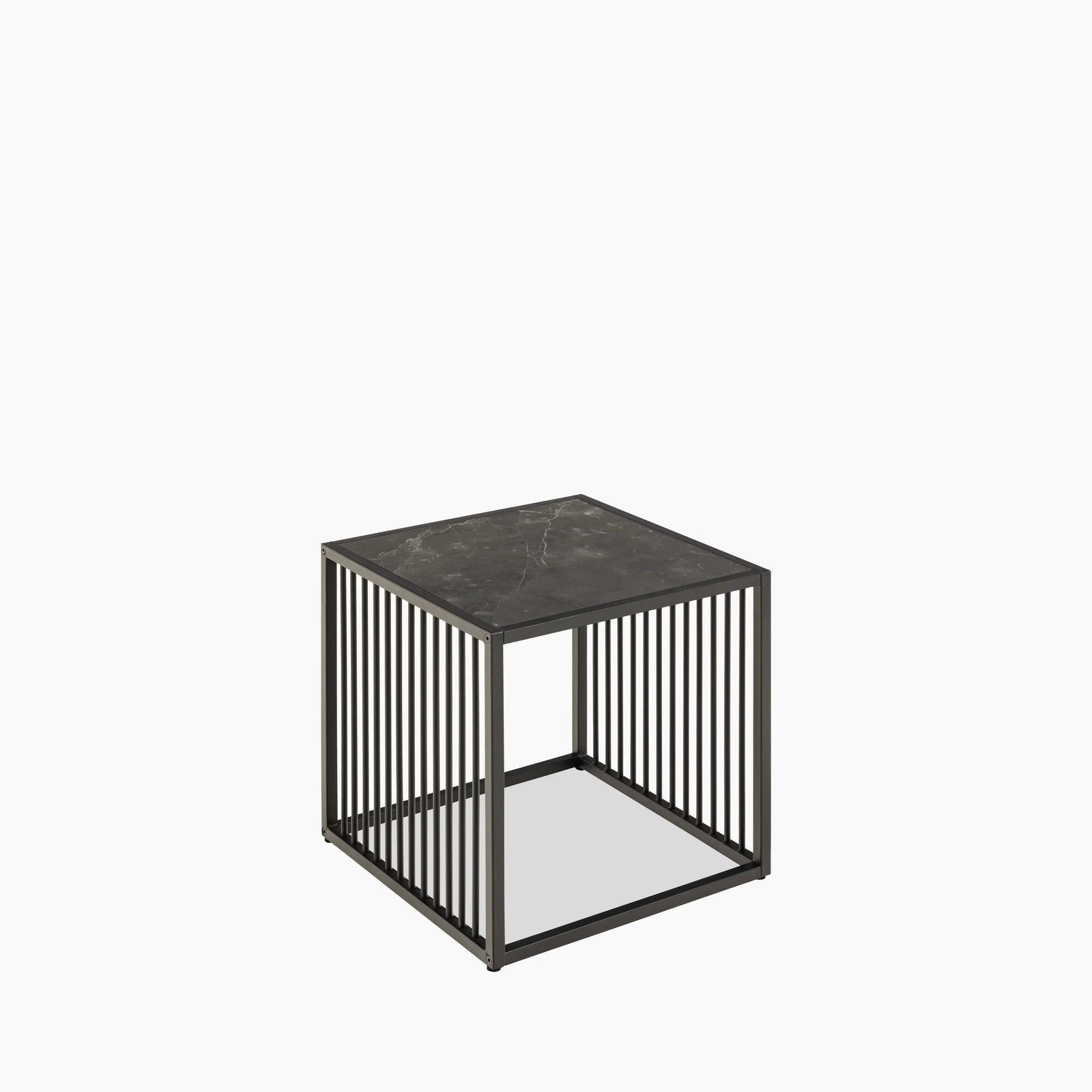 Strington Square Side Table | Black Marble & Black