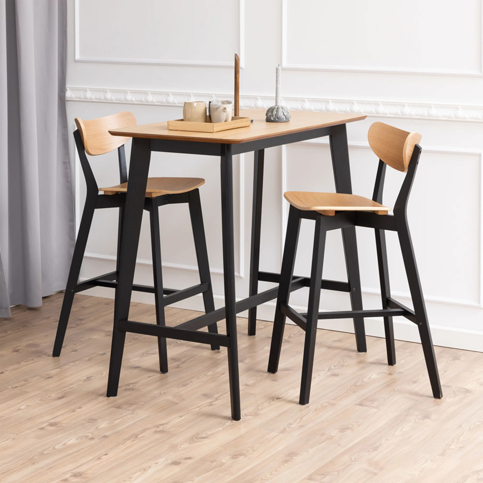 Roxby 4 Seat Rectangle Wooden Bar Table | Oak & Black