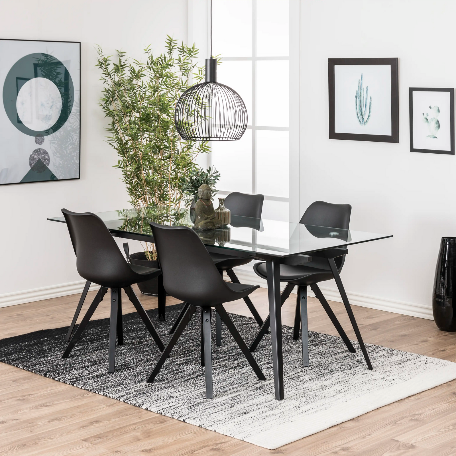Monti 6 Seat Rectangle Dining Table | Glass & Black