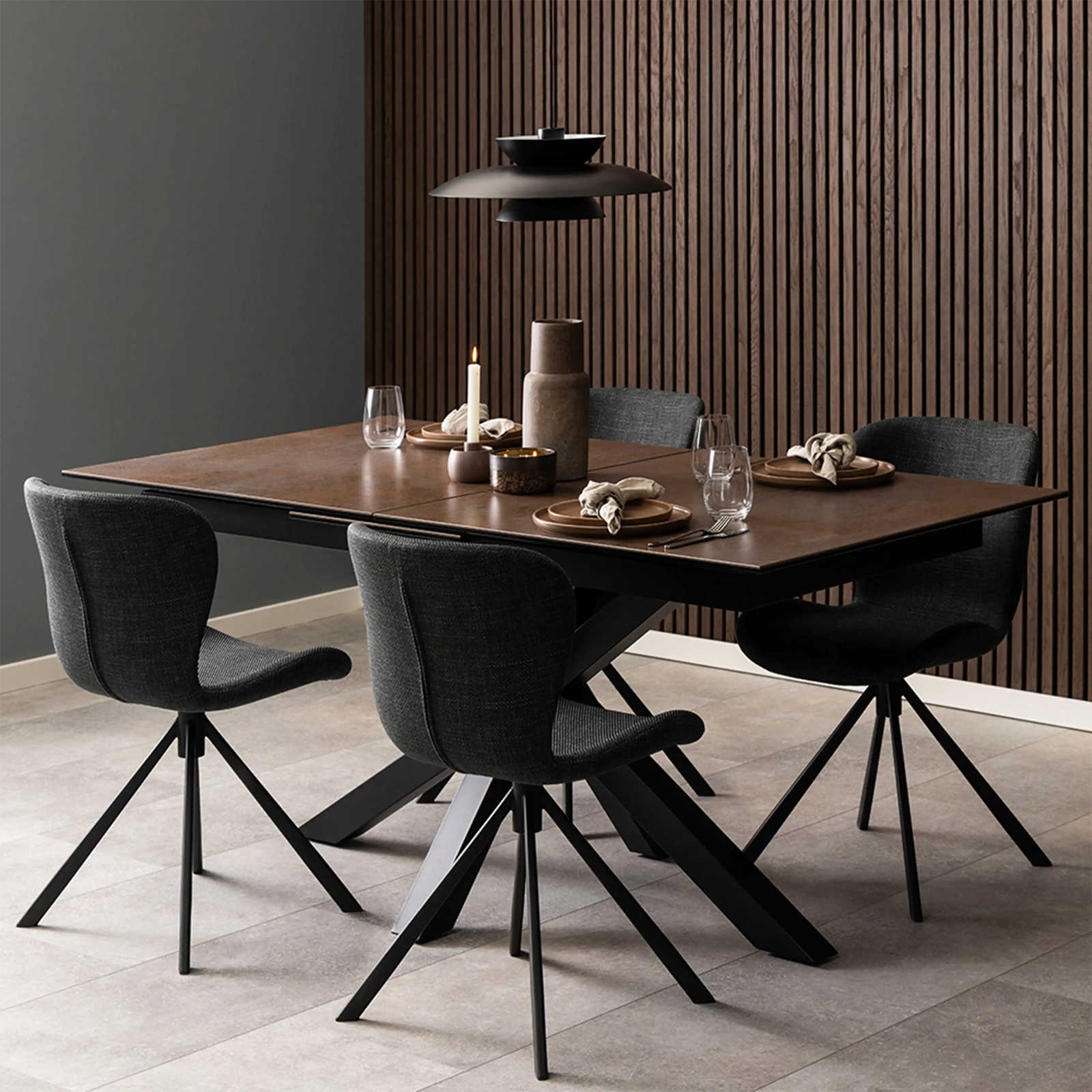 Heaven 6-8 Seat Rectangle Extendable Dining Table | Brown Ceramic & Black
