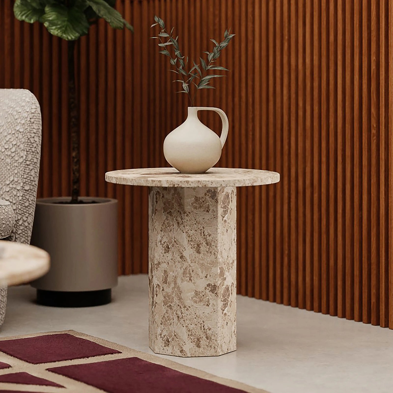 Naxos Round Side Table | Latte Marble