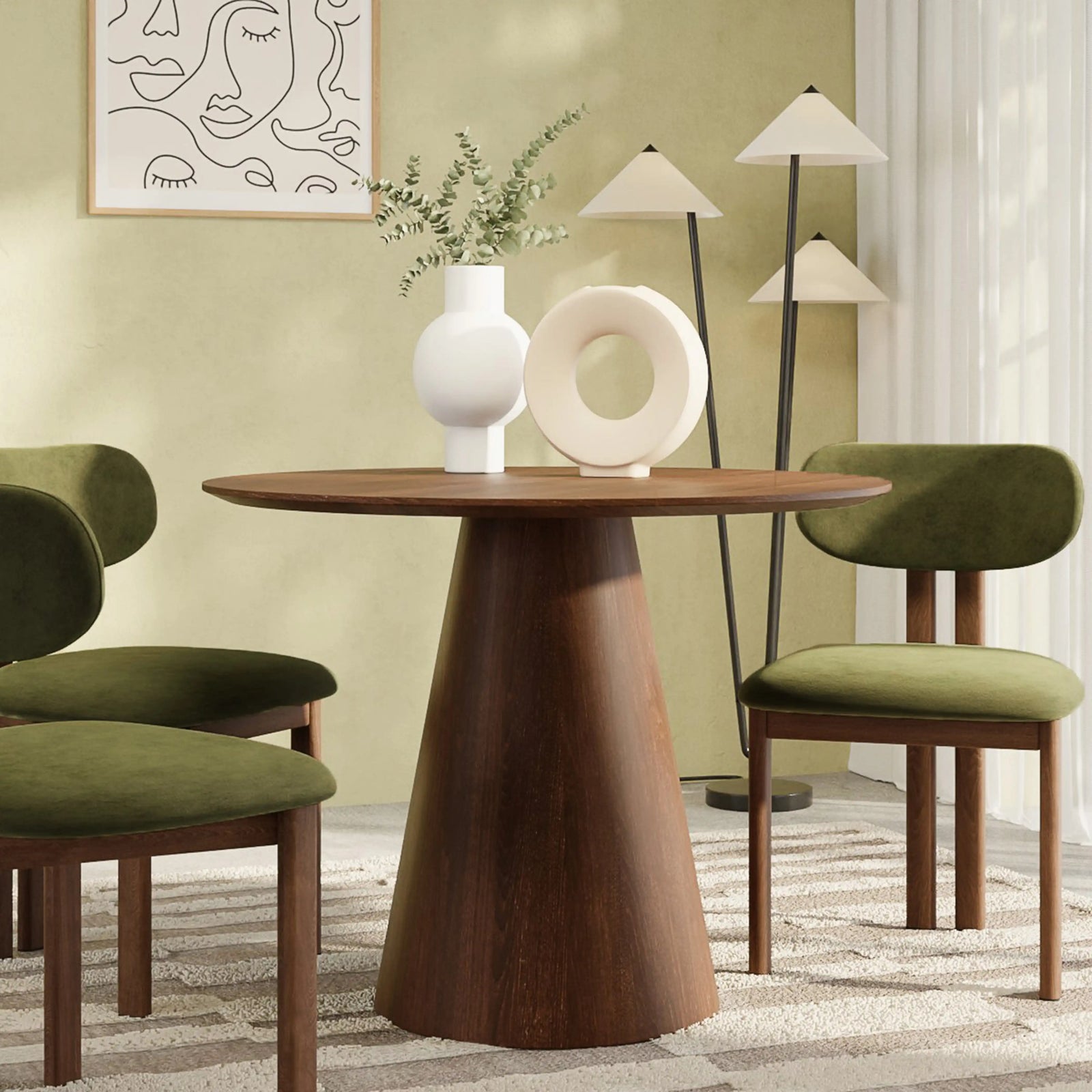 Finnley 4 Seat Round Wooden Dining Table | Walnut