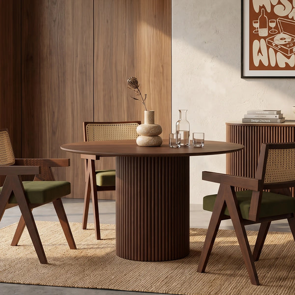 Marcel 4 Seat Round Wooden Dining Table, Walnut | Cult Furniture