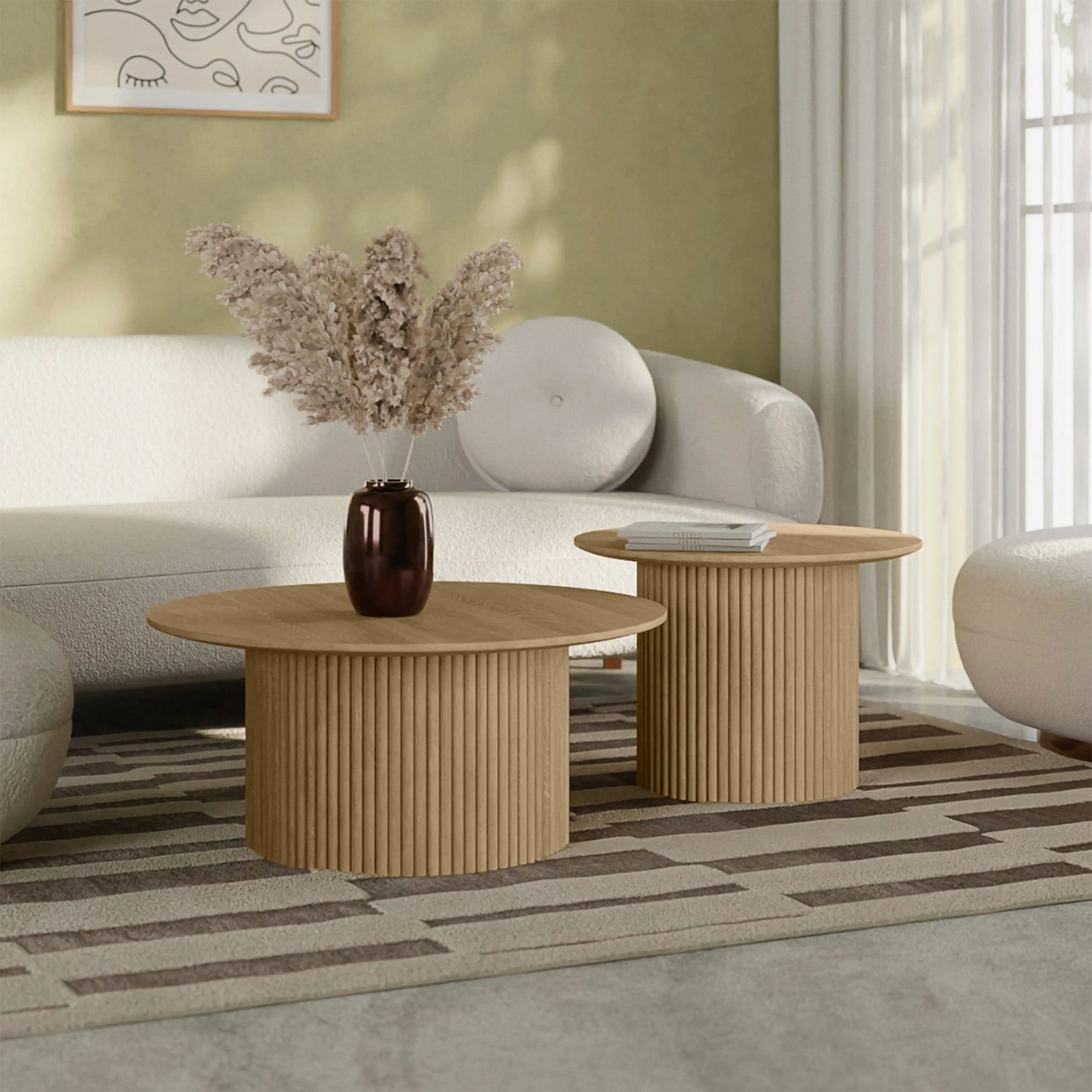 Marcel Set of 2 Round Coffee Tables | Oak Effect
