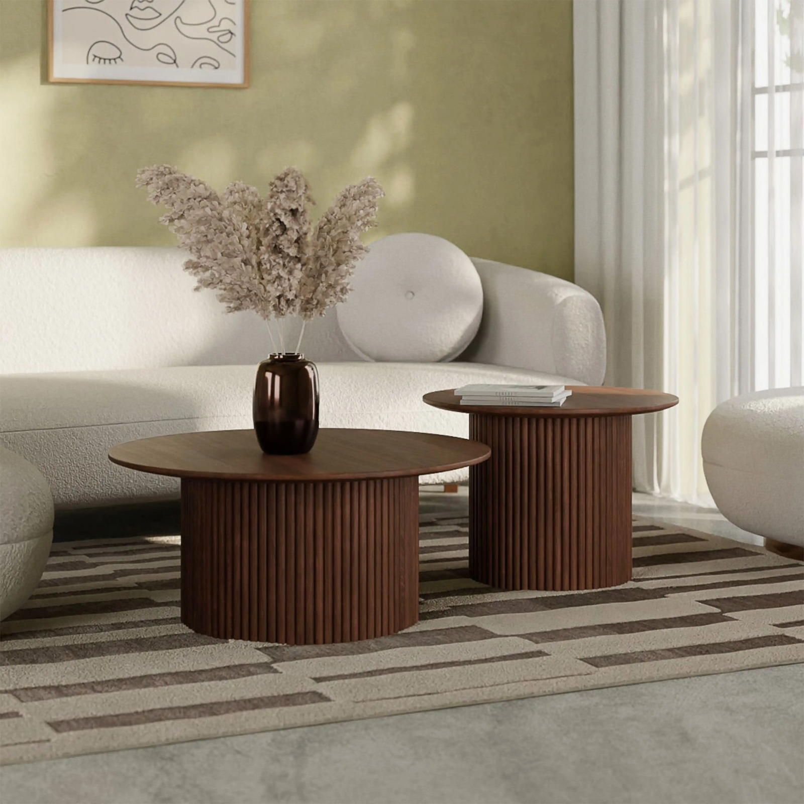 Marcel Set of 2 Round Wooden Coffee Tables | Walnut