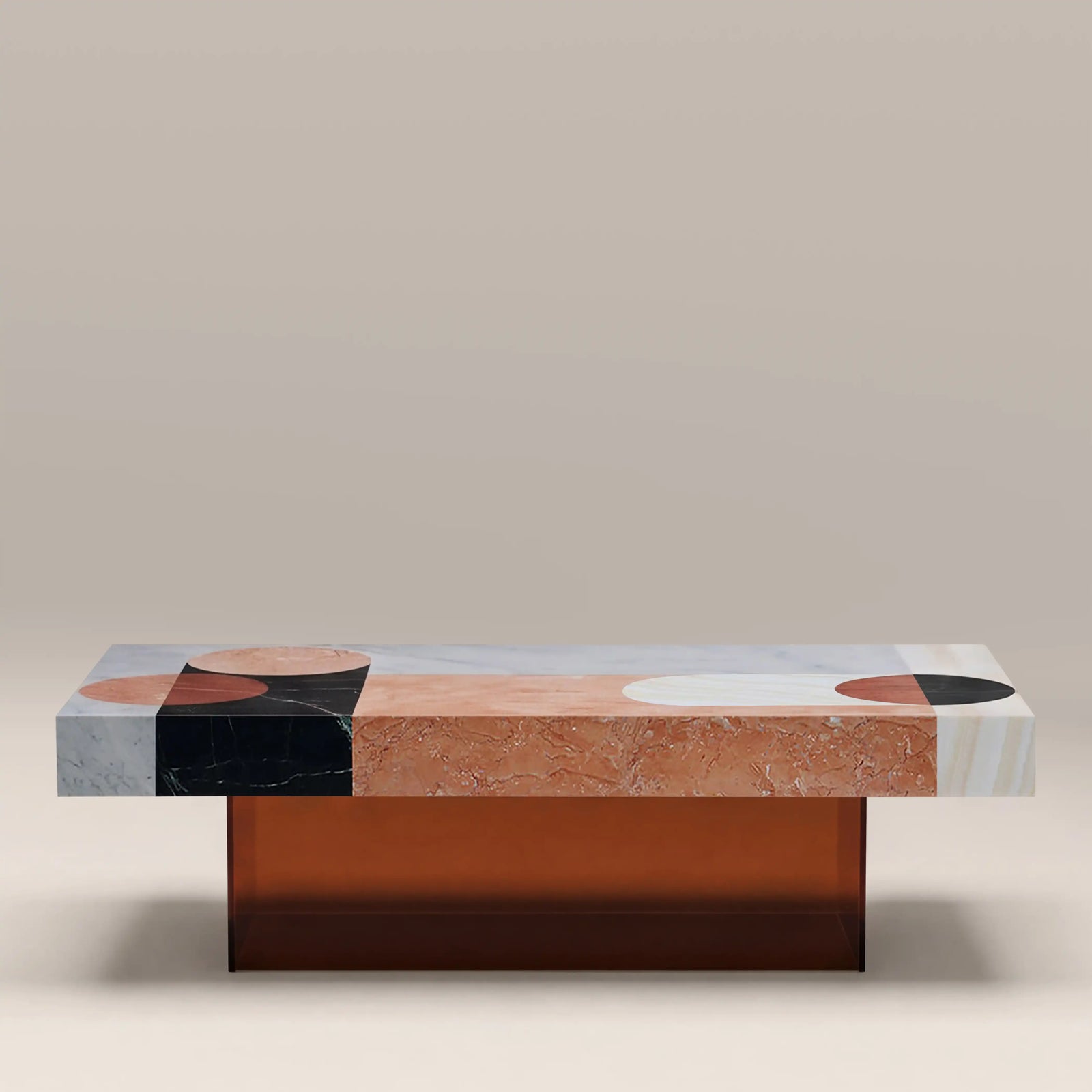 Atmos Rectangle Coffee Table | Mixed Marble & Brown Arcylic
