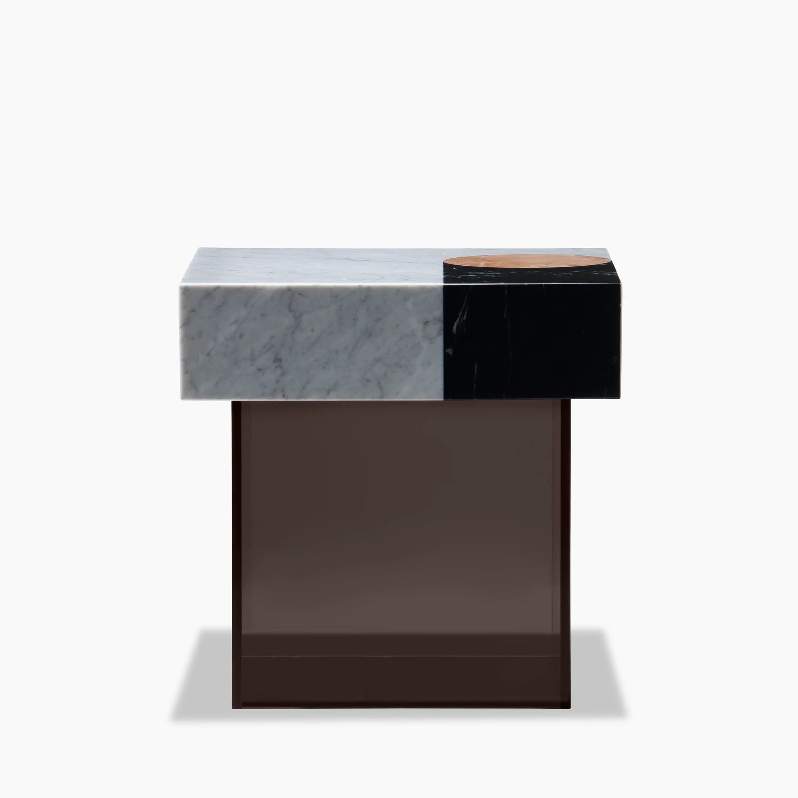 Atmos Square Side Table | Mixed Marble & Brown Arcylic