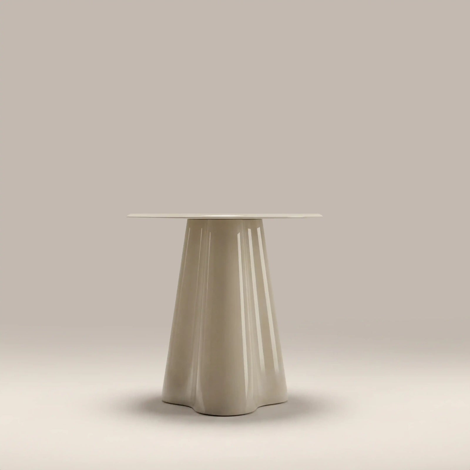 Hadley Round Side Table | Soft Ecru Sandblasted Glass & High Gloss Ecru
