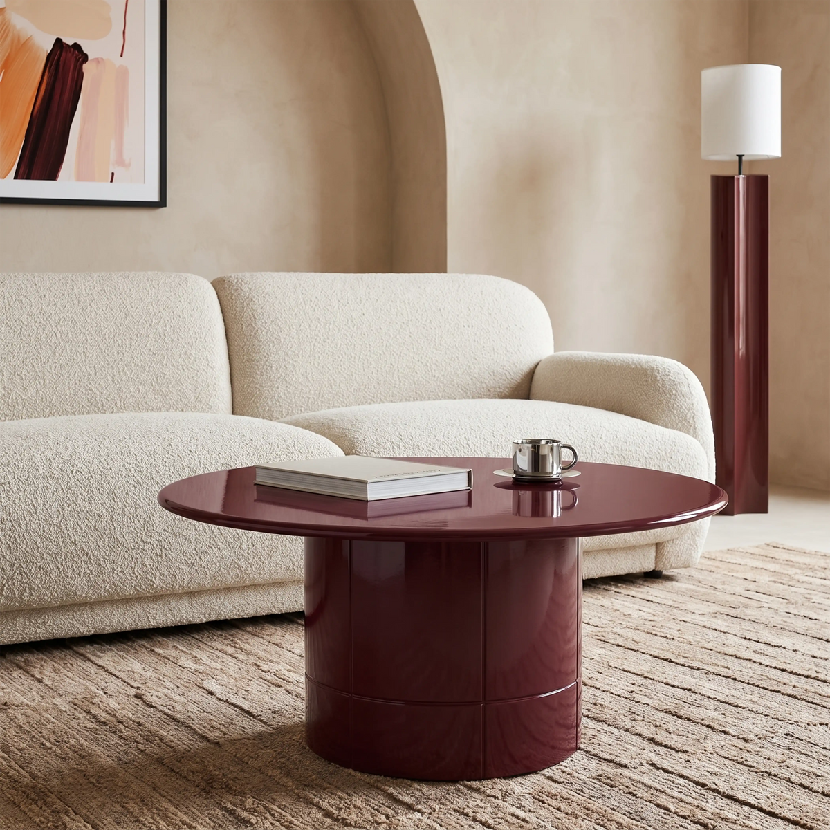 Flore Round Coffee Table | Cherry Red Glass & High Gloss Cherry Red