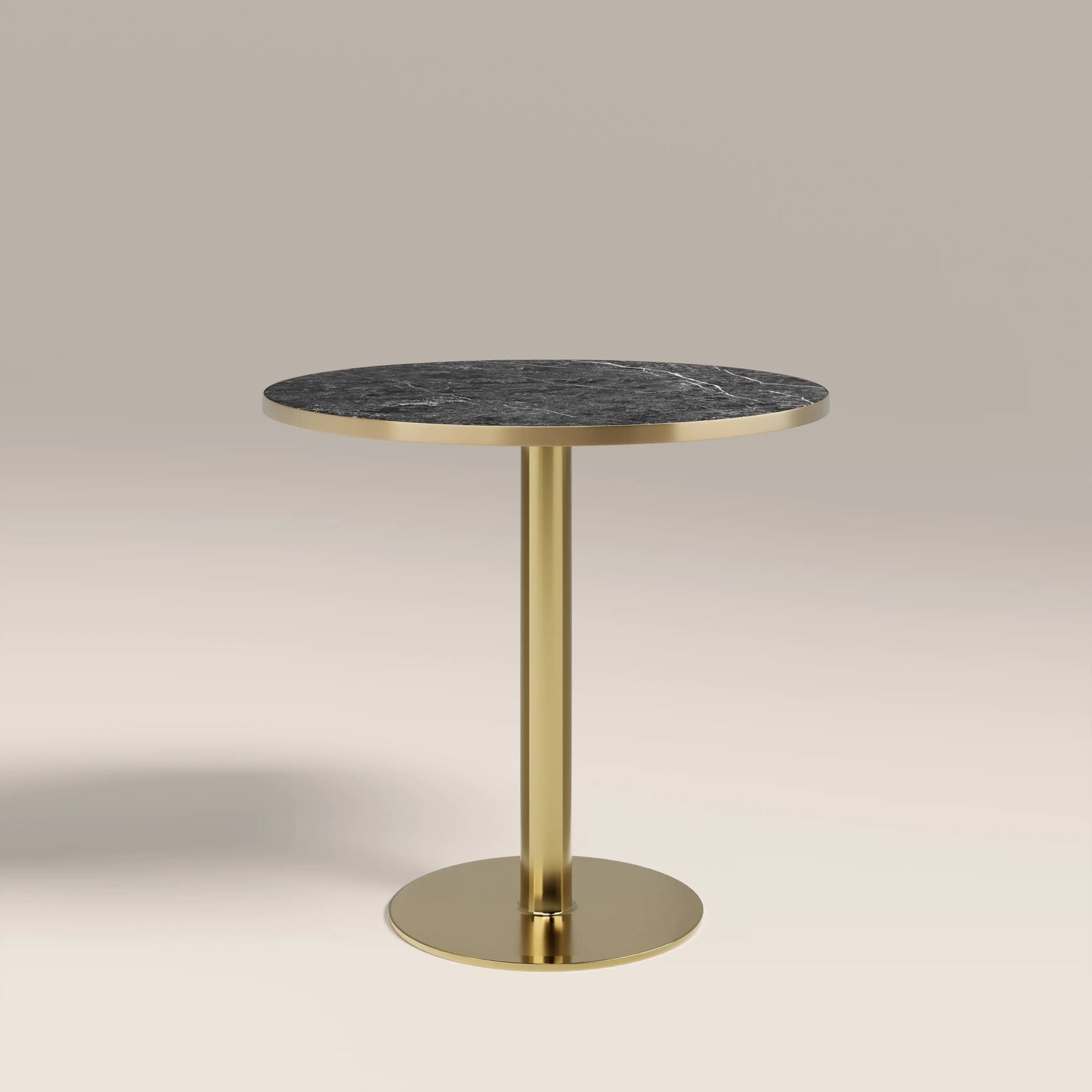 Kinsley 2 Seat Round Dining Table | Black Marble Effect & Brass