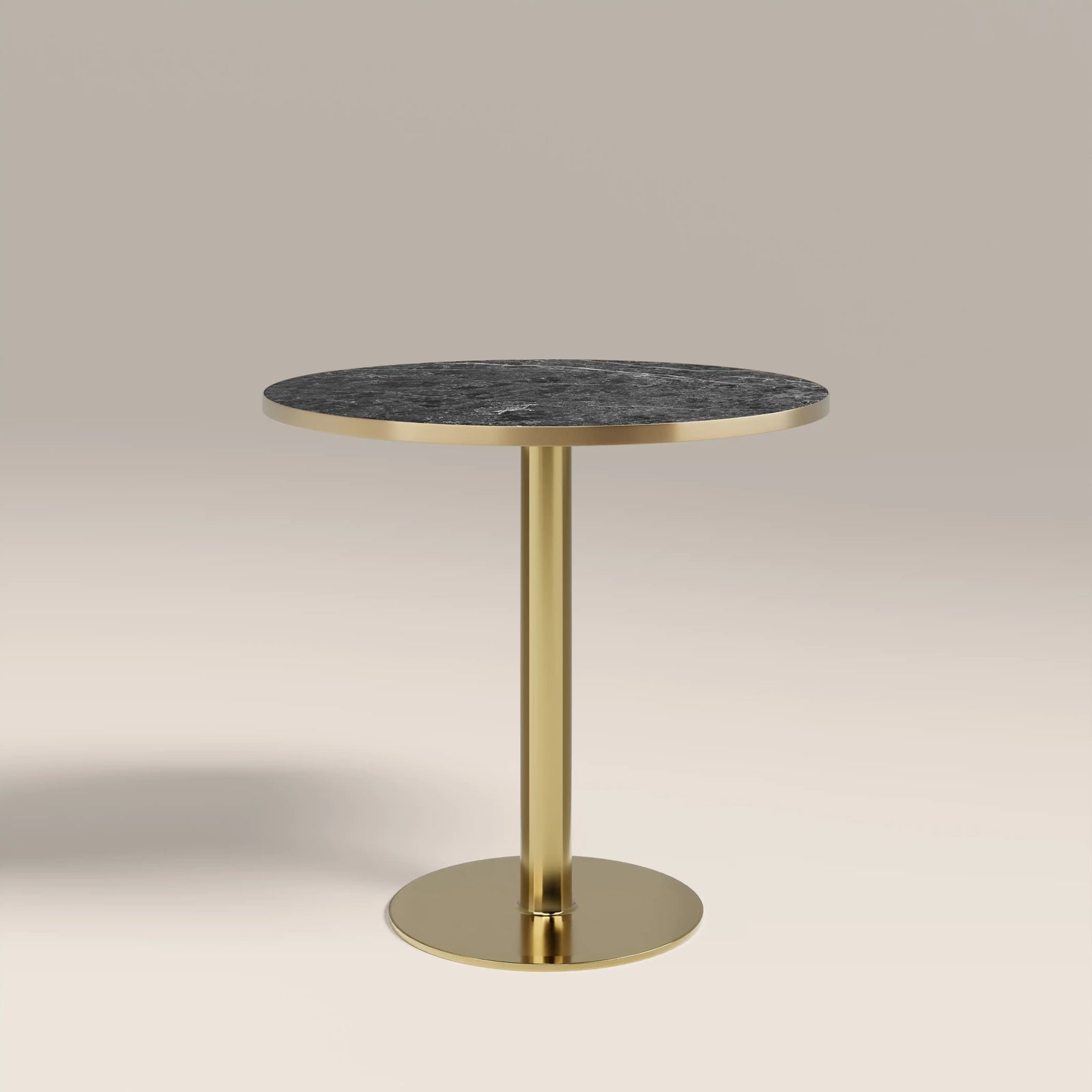 Kinsley 2 Seat Round Dining Table | Black Marble Effect & Brass