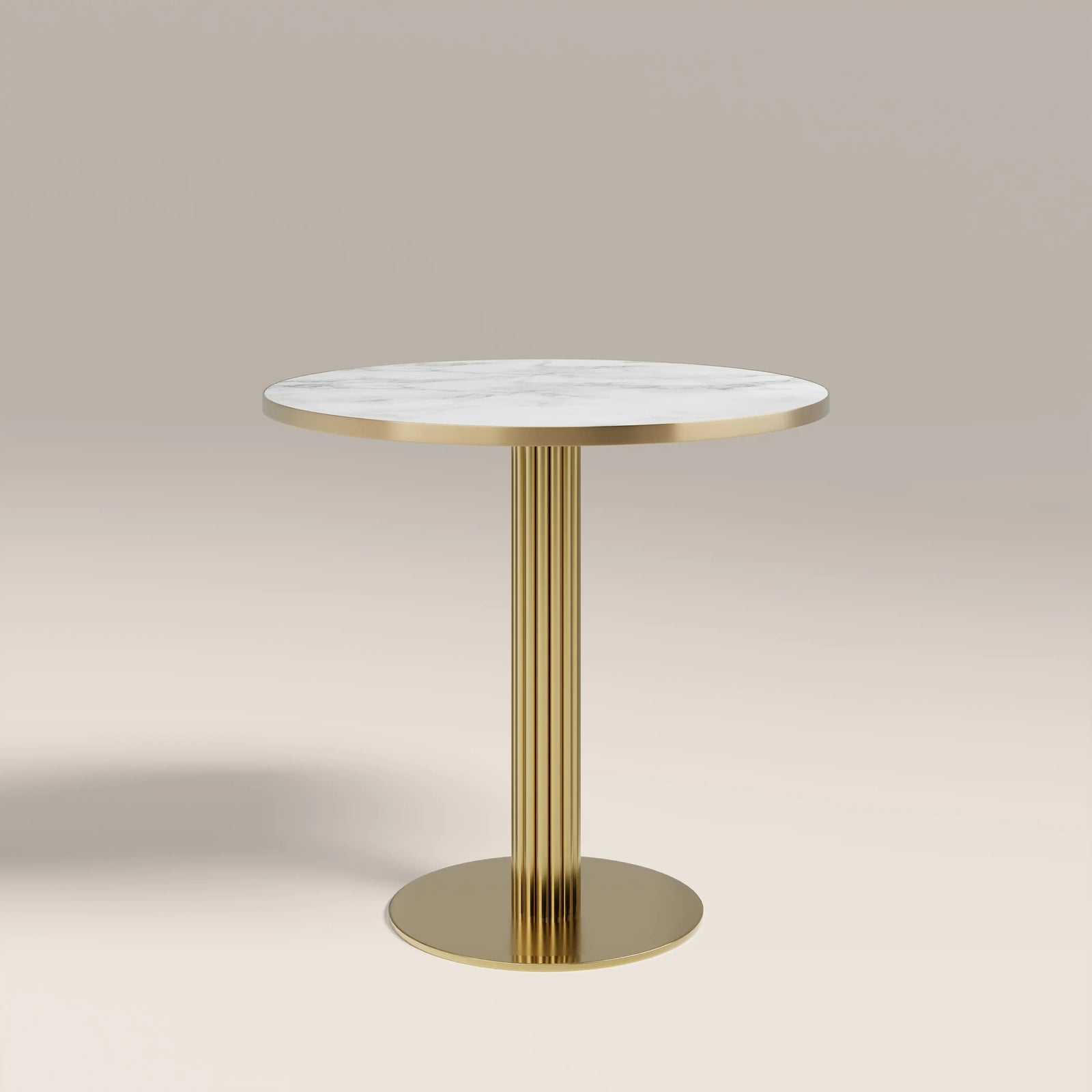 Rafferty 2 Seat Round Dining Table | White Marble Effect & Brass