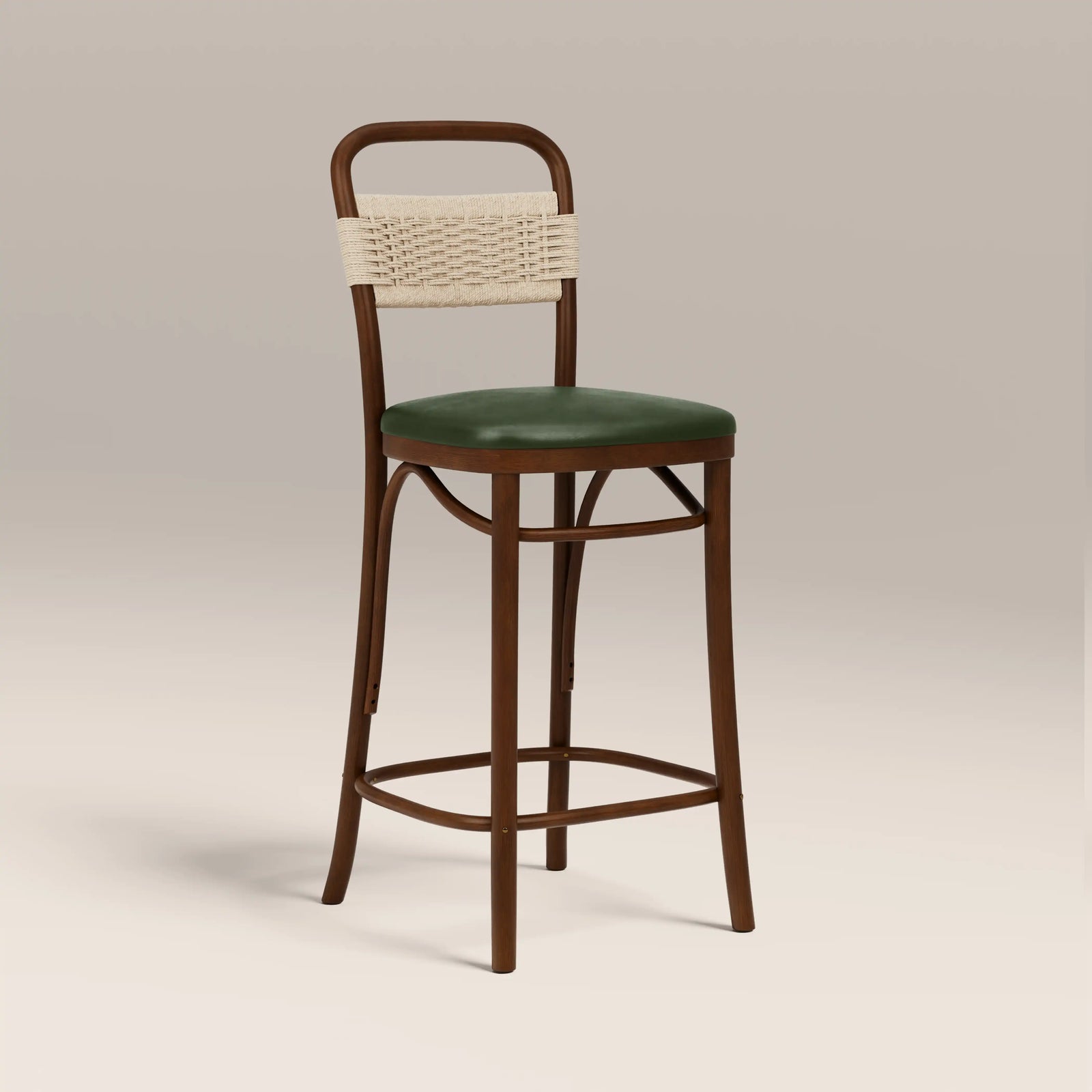 Daisy Wooden Bar Stool | Vintage Green Faux Leather & Walnut