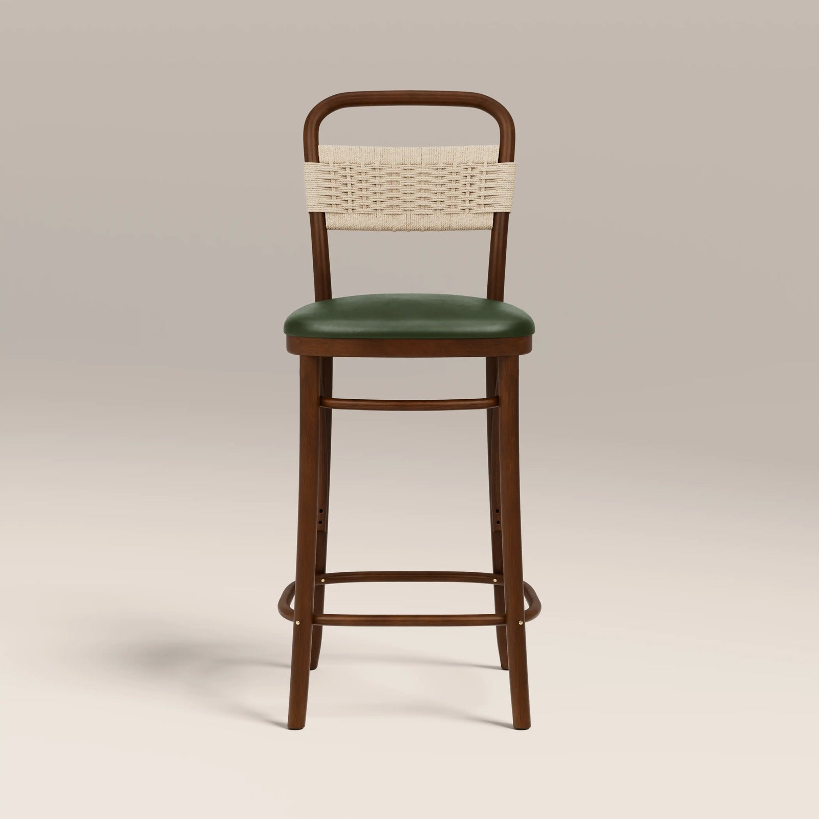 Daisy Wooden Bar Stool | Vintage Green Faux Leather & Walnut