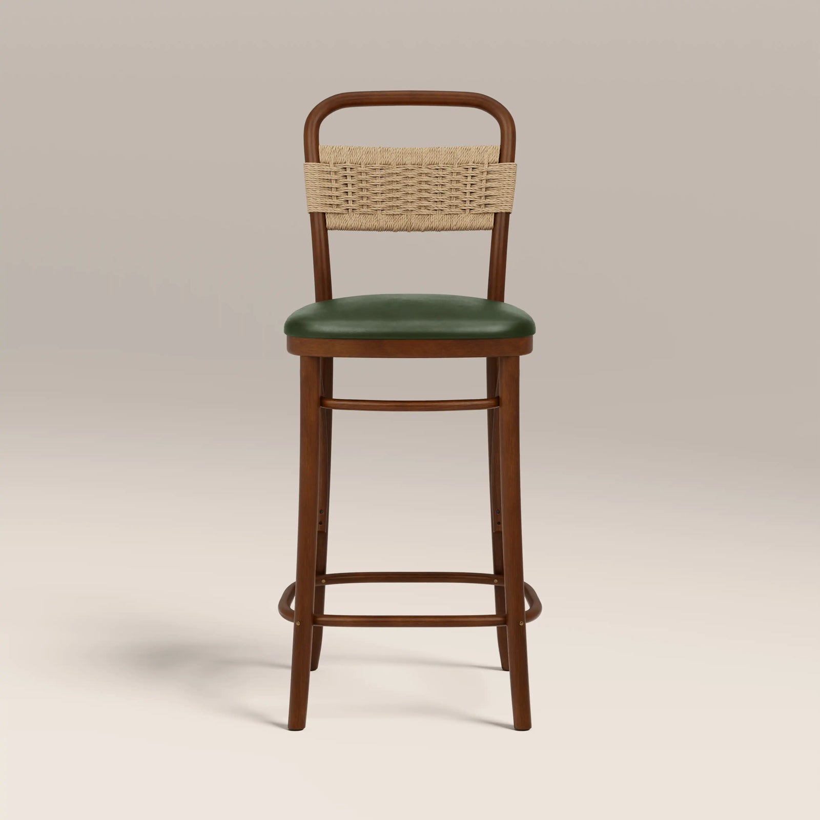 Daisy Wooden Bar Stool | Vintage Green Faux Leather & Walnut