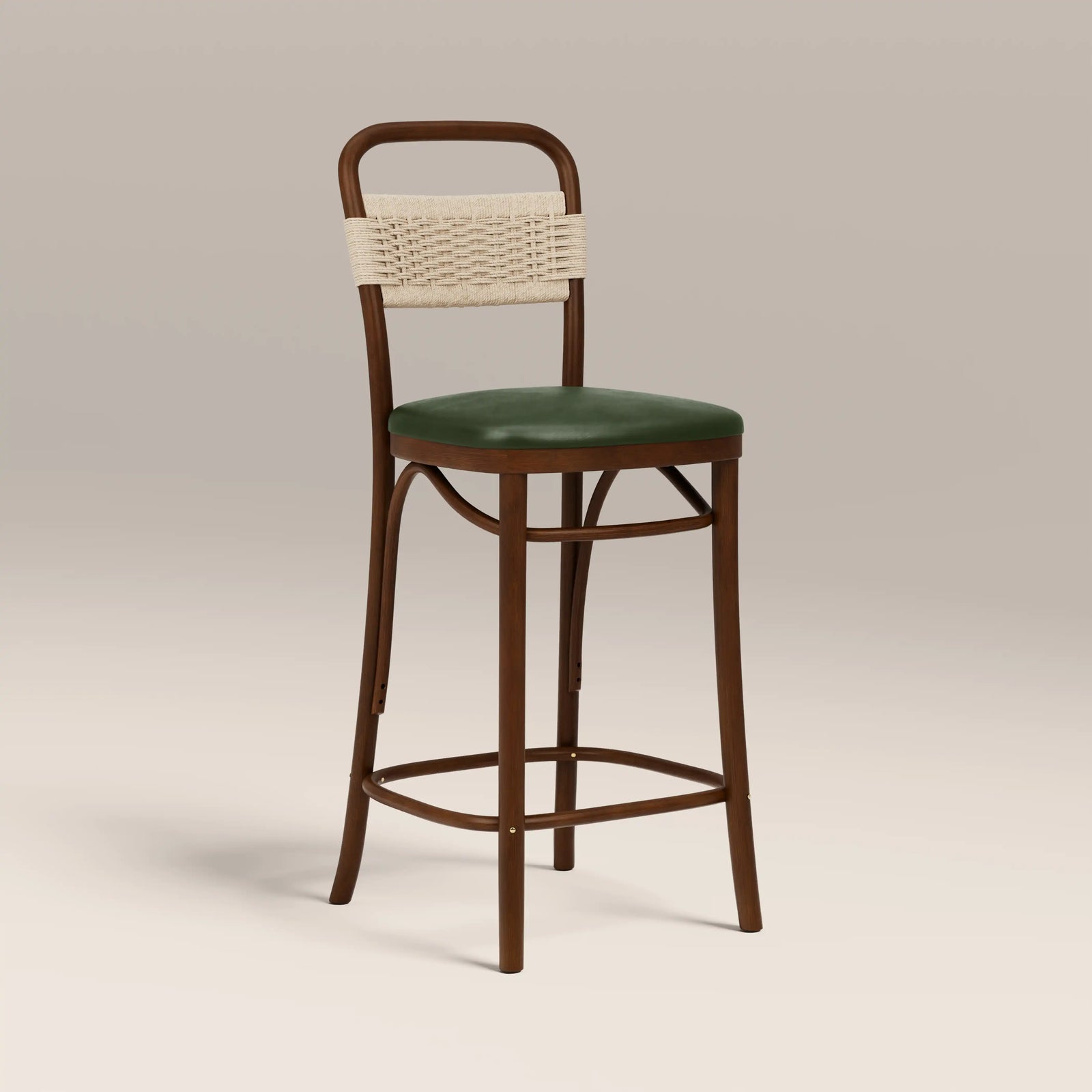 Daisy Wooden Bar Stool | Vintage Green Faux Leather & Walnut