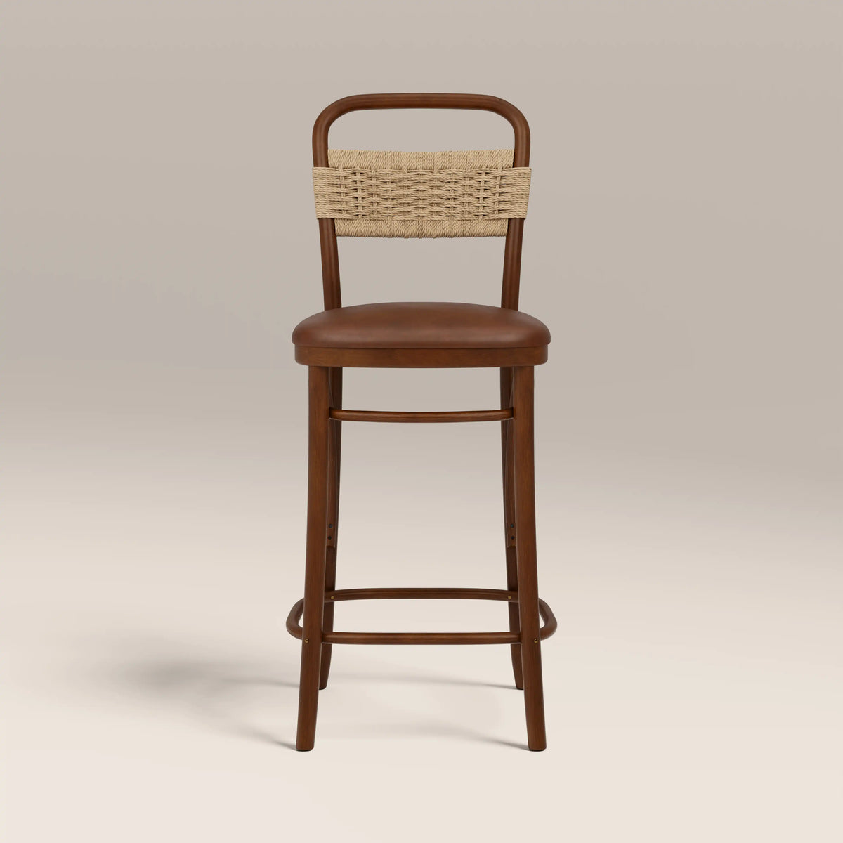 Daisy Wooden Bar Stool | Vintage Tan Faux Leather & Walnut