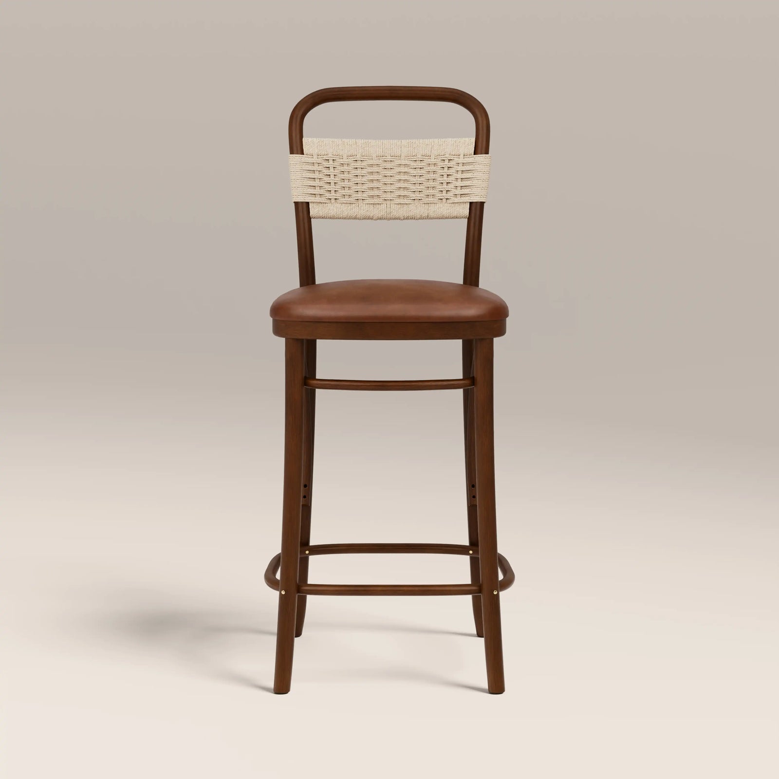 Daisy Wooden Bar Stool | Vintage Tan Faux Leather & Walnut