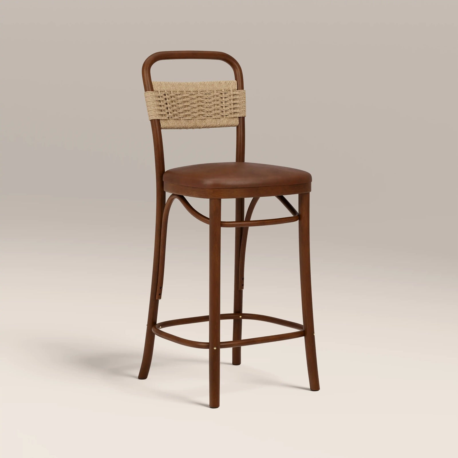 Daisy Wooden Bar Stool | Vintage Tan Faux Leather & Walnut