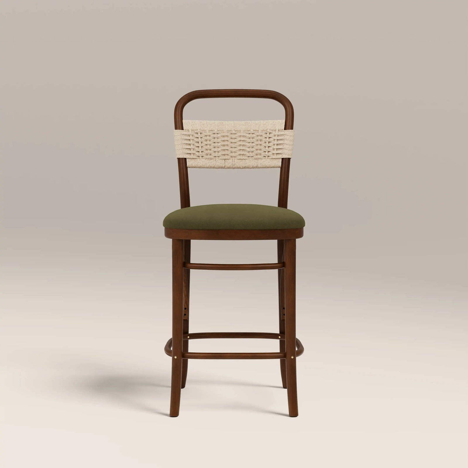 Daisy Wooden Kitchen Stool |  Olive Green Sustainable Velvet & Walnut