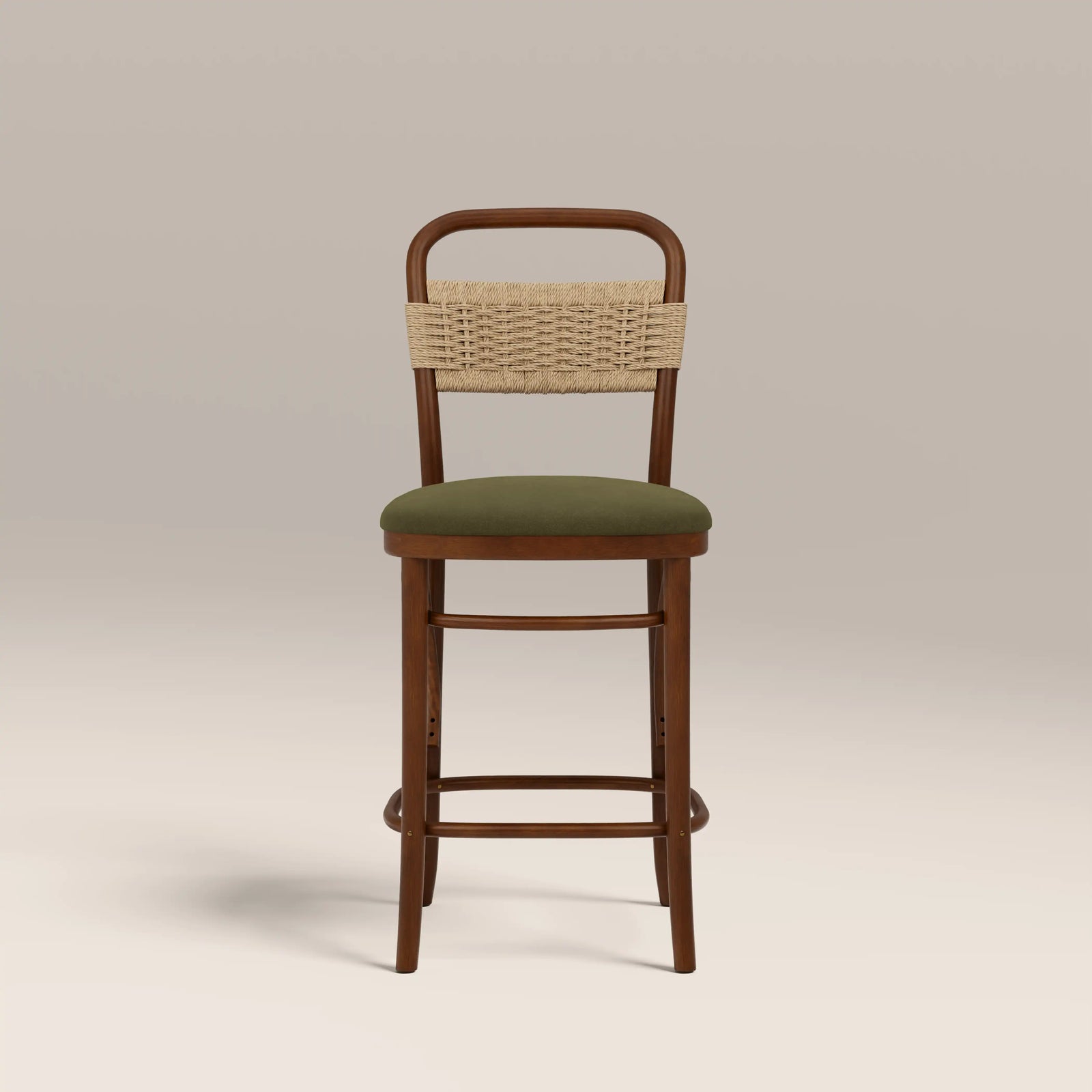 Daisy Wooden Kitchen Stool | Olive Green Sustainable Velvet & Walnut