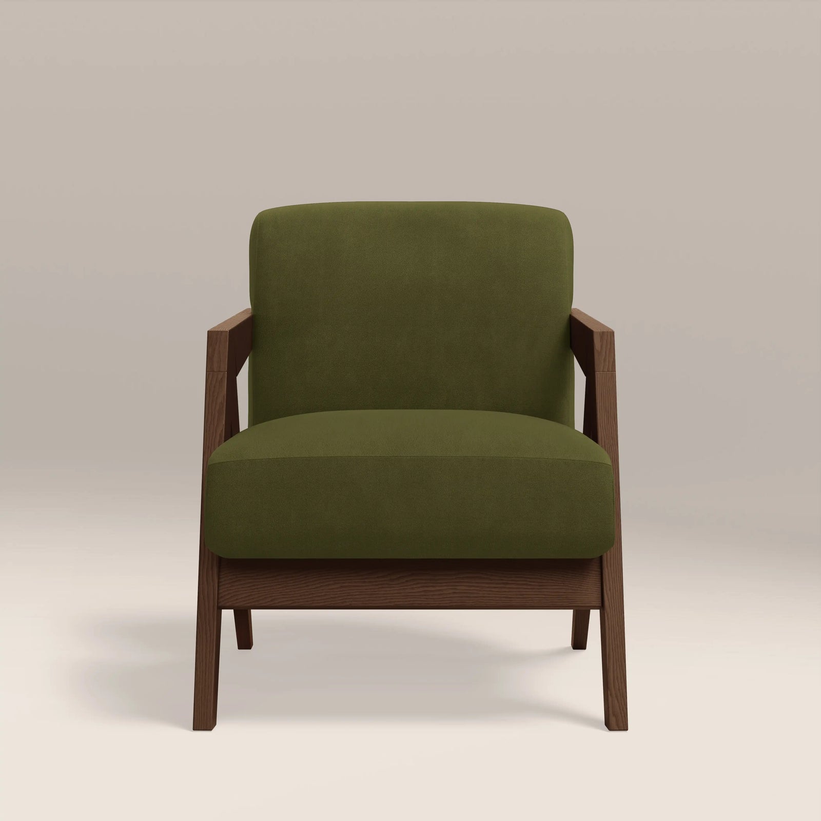 Bennie Accent Chair | Olive Green Sustainable Velvet & Walnut
