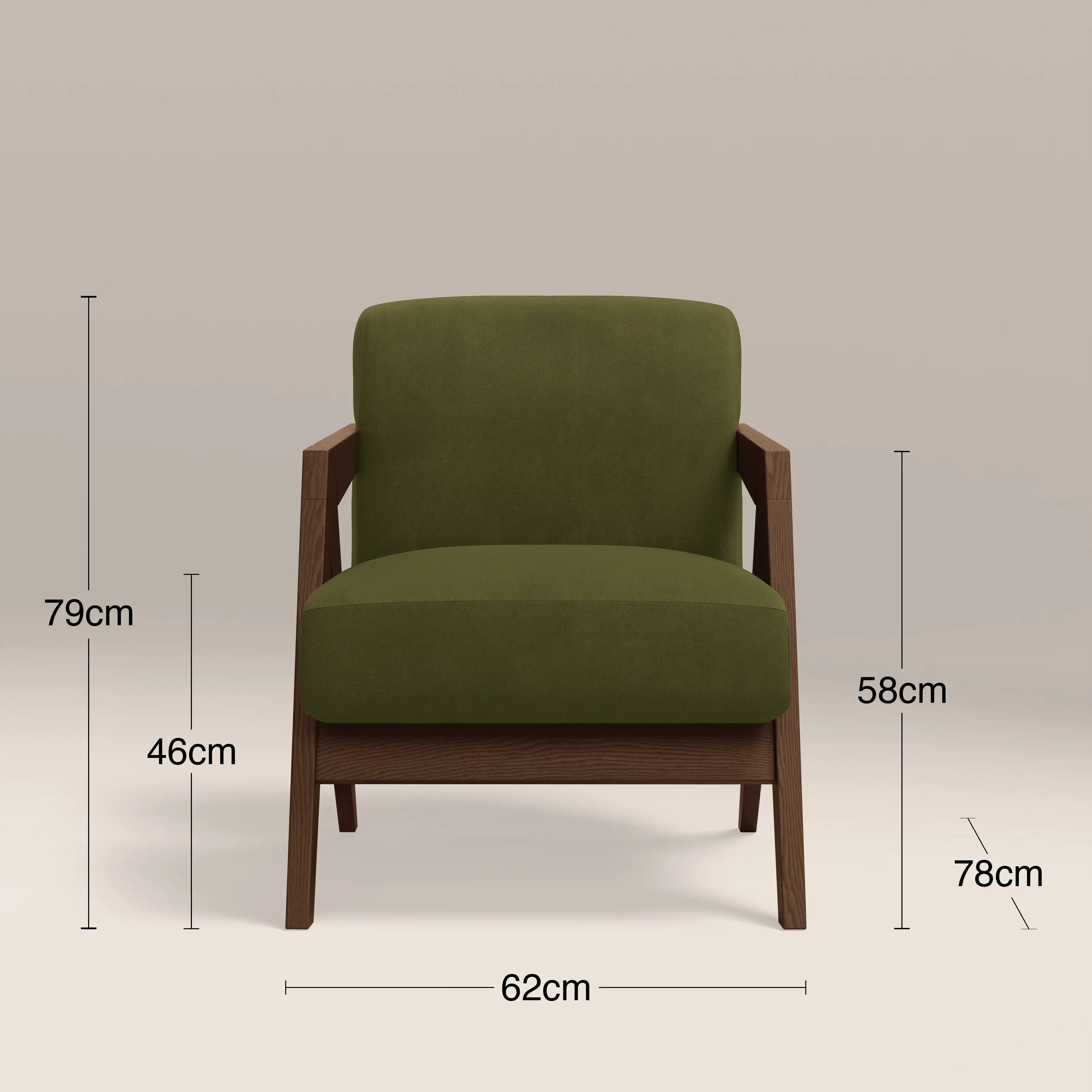 Bennie Accent Chair, Olive Green Sustainable Velvet & Walnut