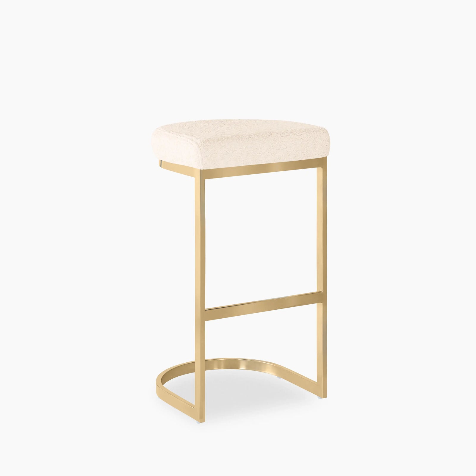 Matteo Bar Stool | Ivory White Teddy Boucle & Brass